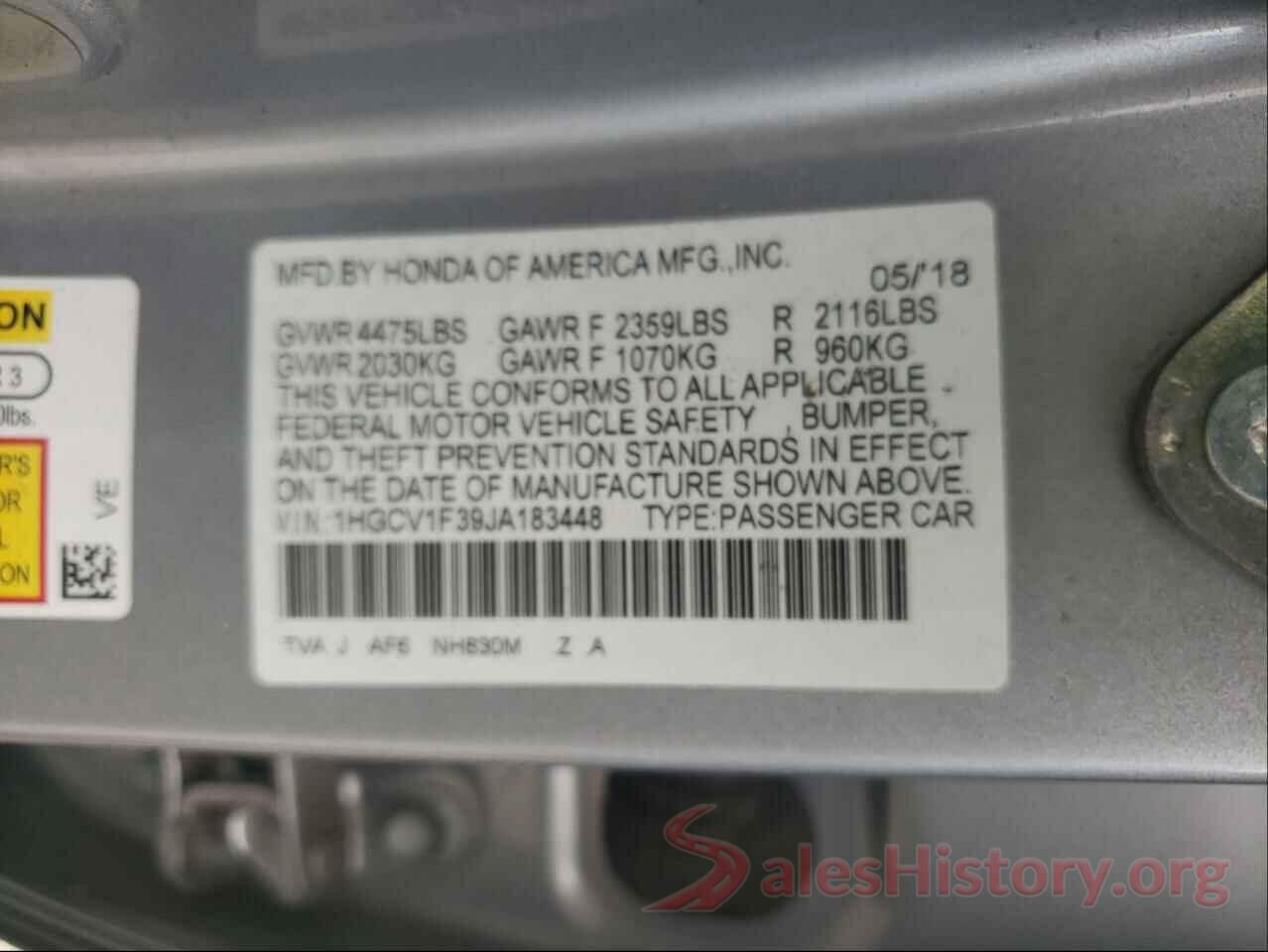 1HGCV1F39JA183448 2018 HONDA ACCORD