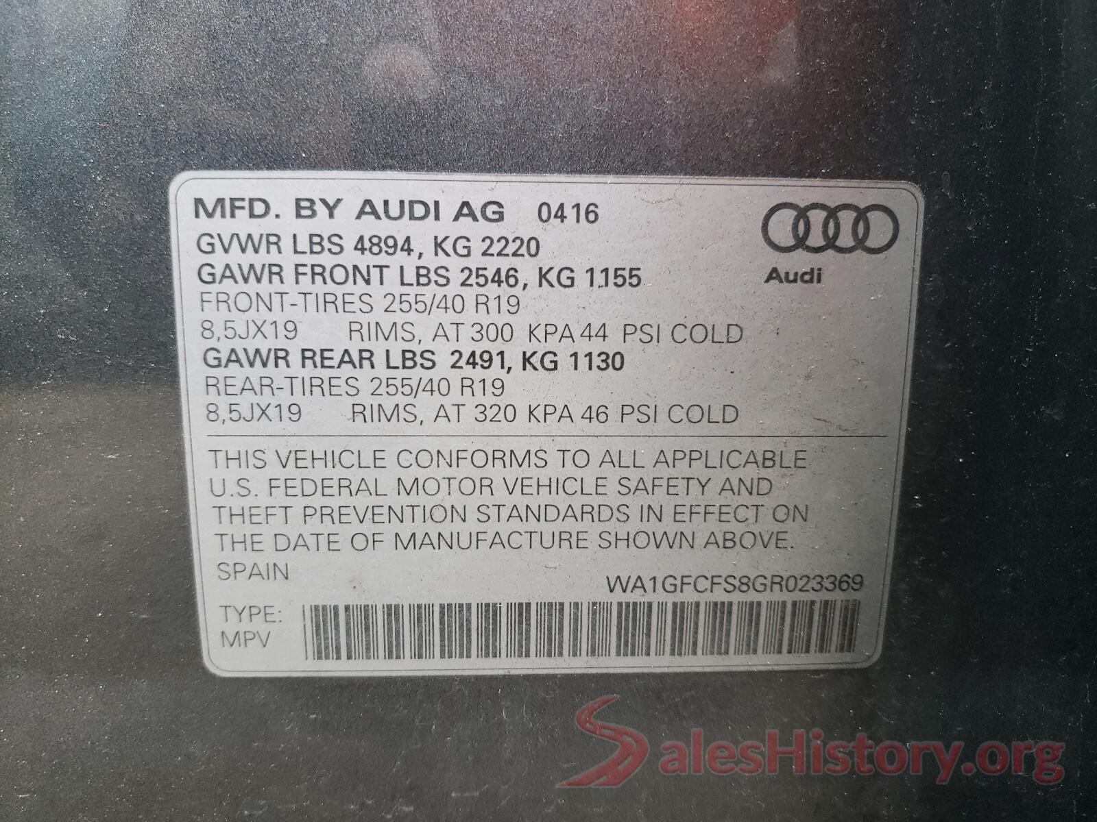 WA1GFCFS8GR023369 2016 AUDI Q3