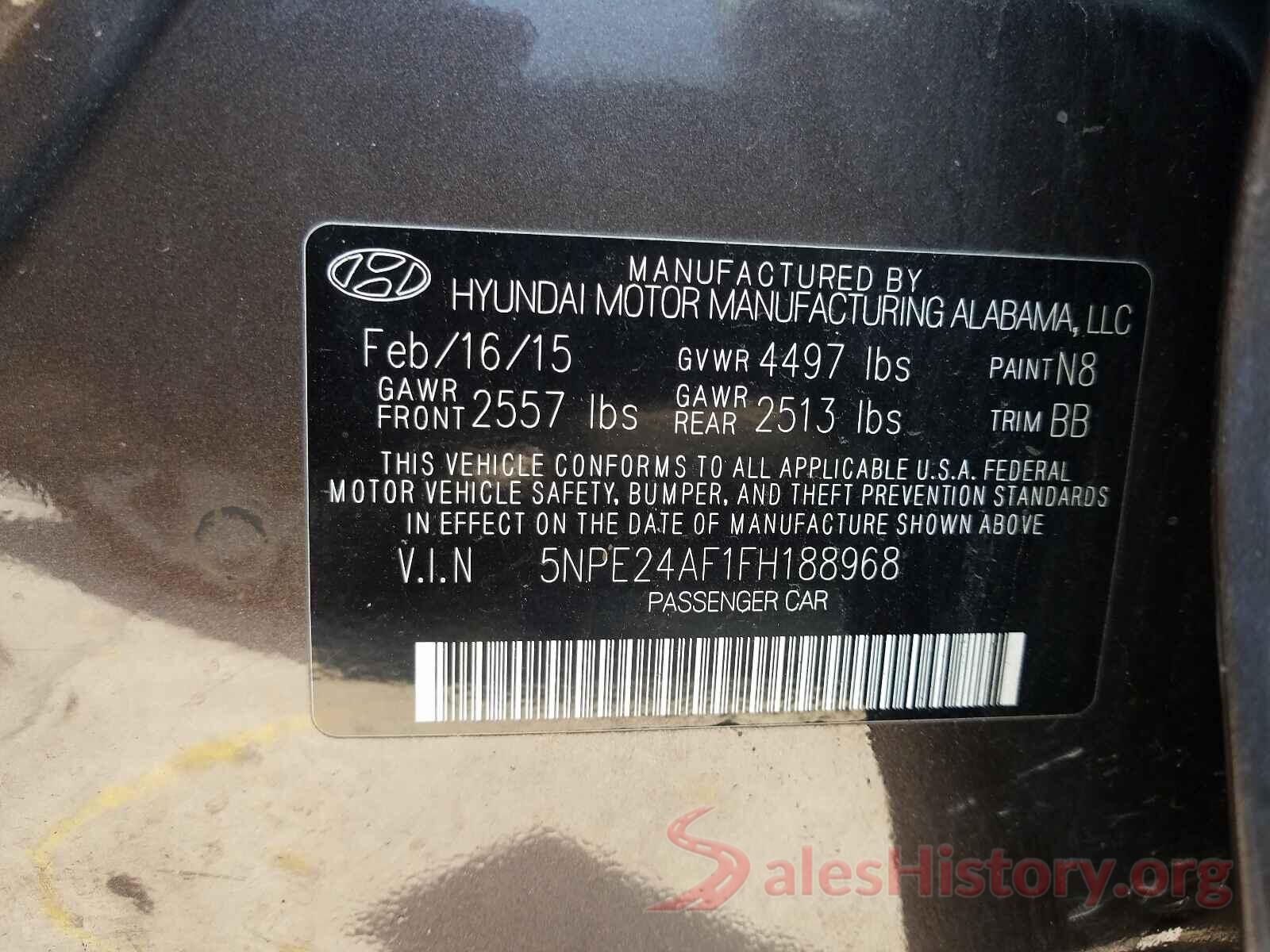 5NPE24AF1FH188968 2015 HYUNDAI SONATA