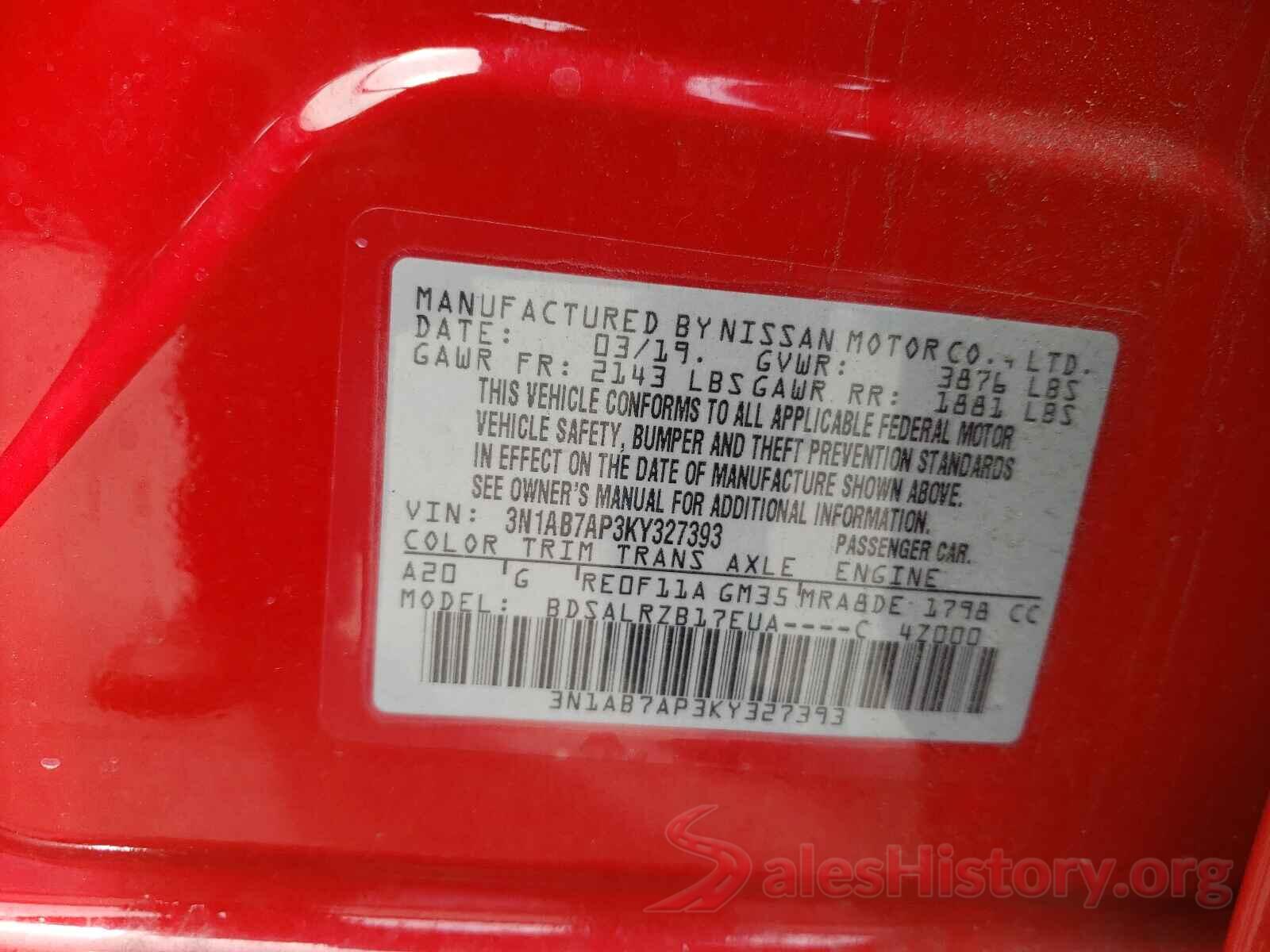 3N1AB7AP3KY327393 2019 NISSAN SENTRA