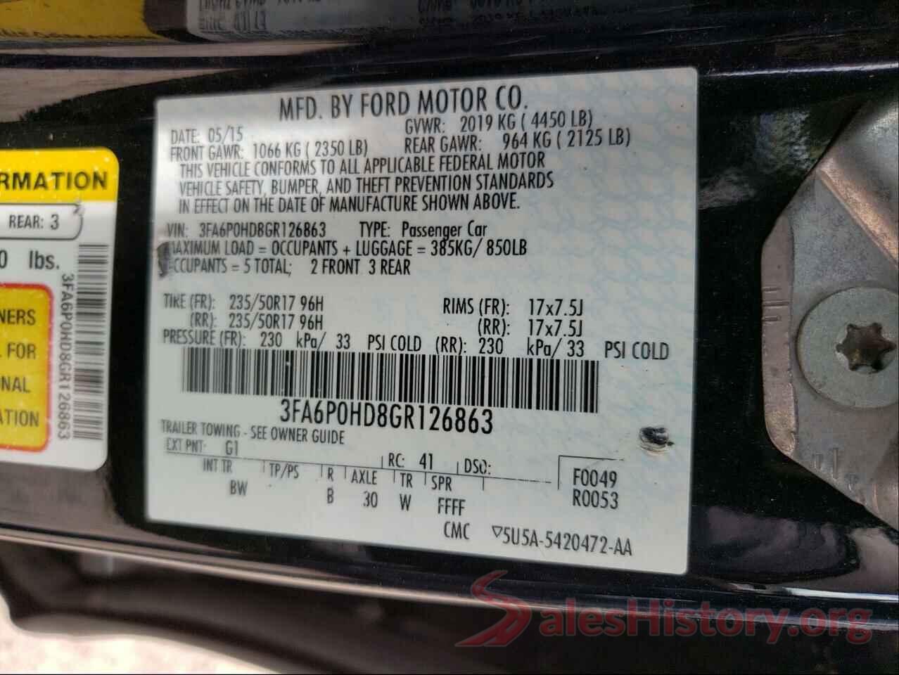 3FA6P0HD8GR126863 2016 FORD FUSION