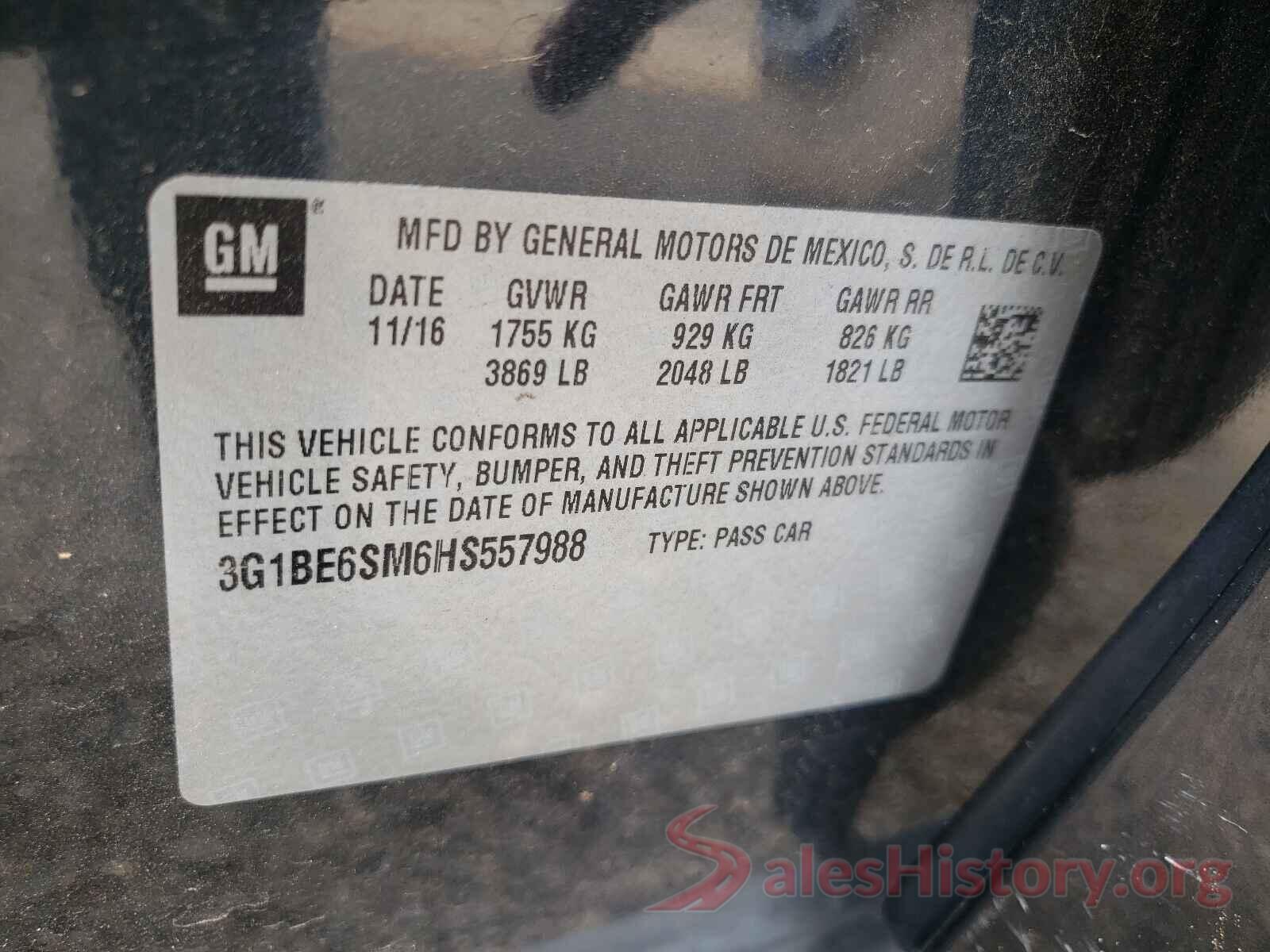 3G1BE6SM6HS557988 2017 CHEVROLET CRUZE