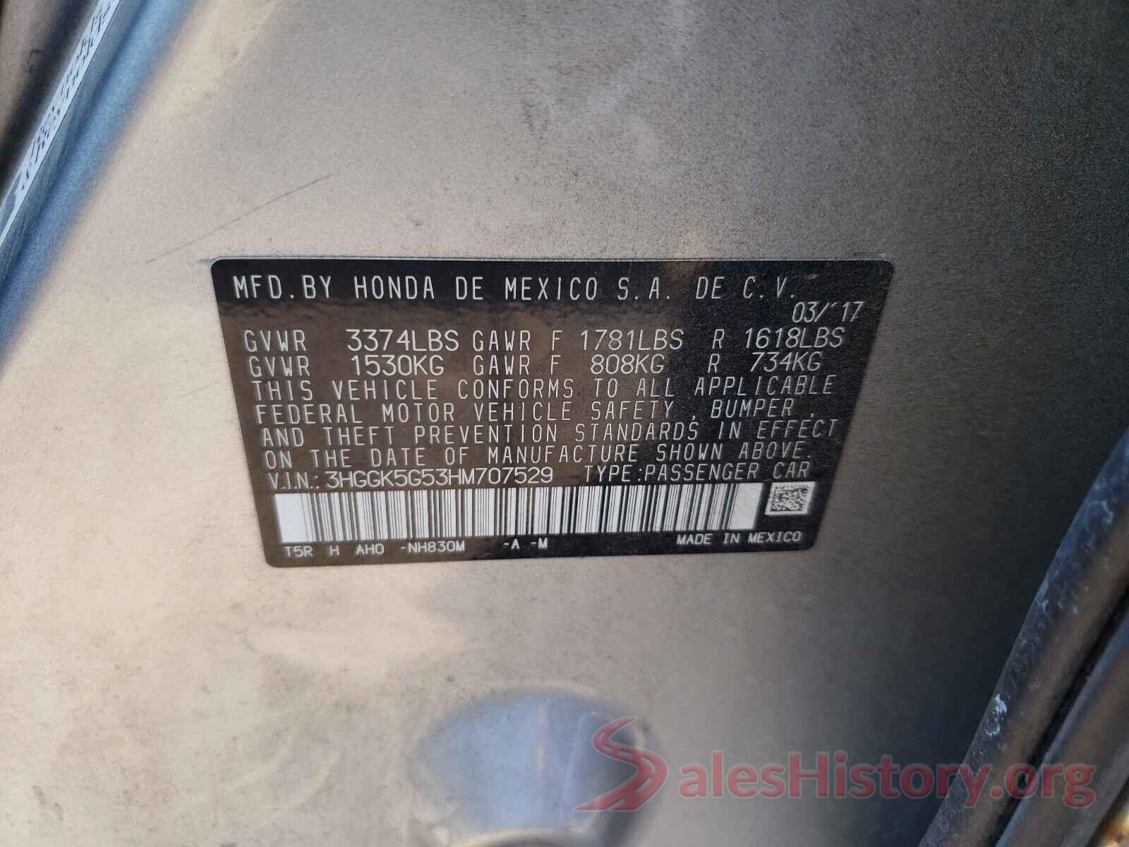 3HGGK5G53HM707529 2017 HONDA FIT