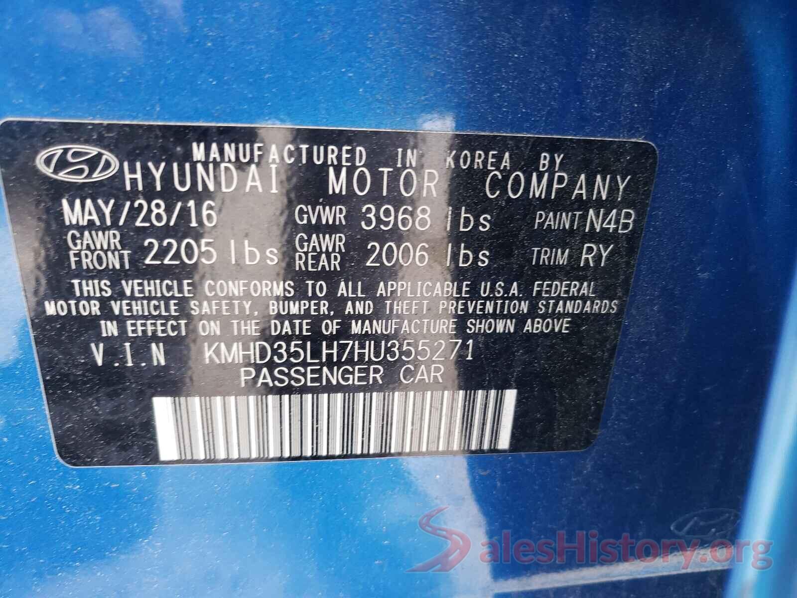 KMHD35LH7HU355271 2017 HYUNDAI ELANTRA