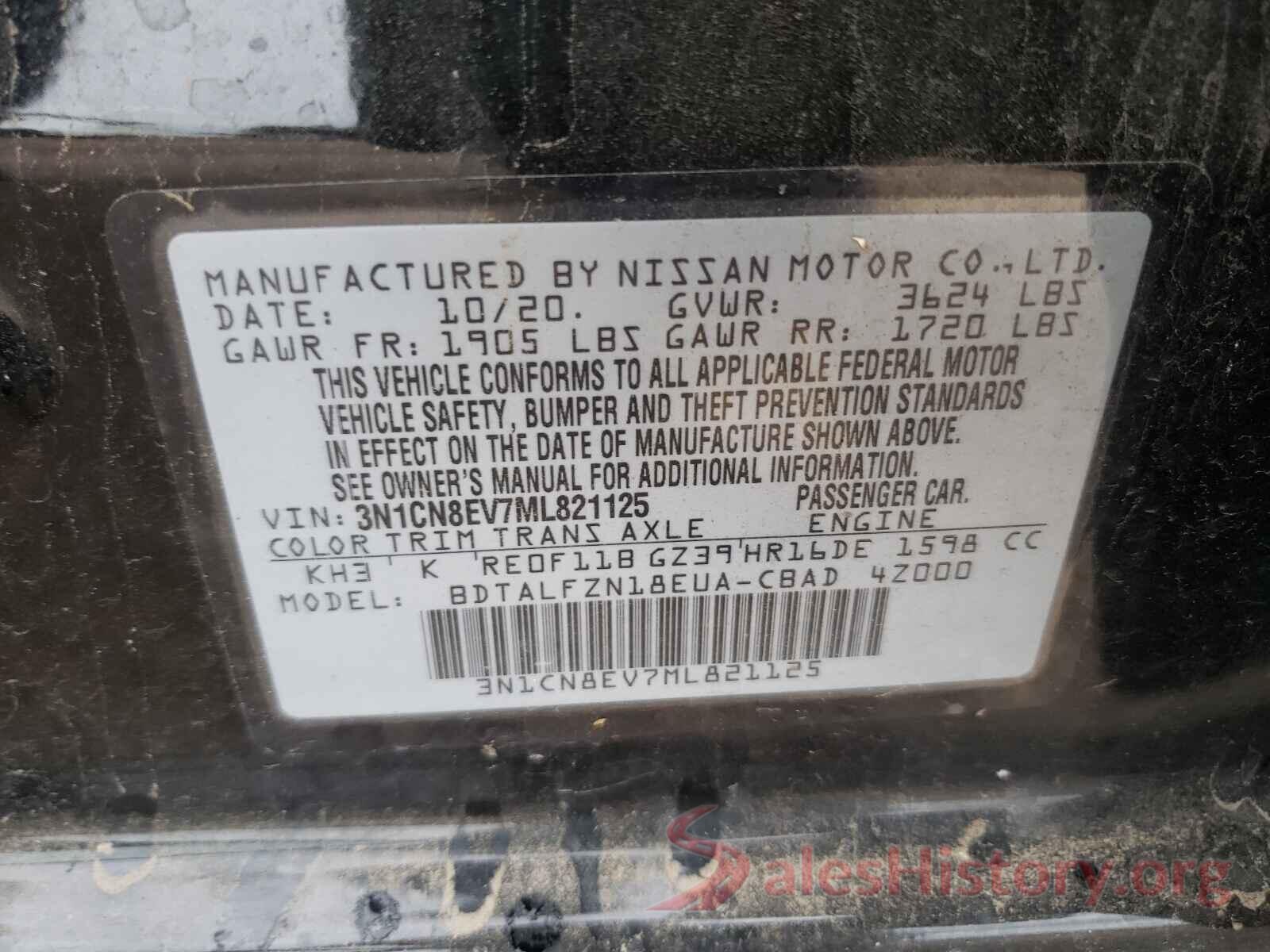 3N1CN8EV7ML821125 2021 NISSAN VERSA