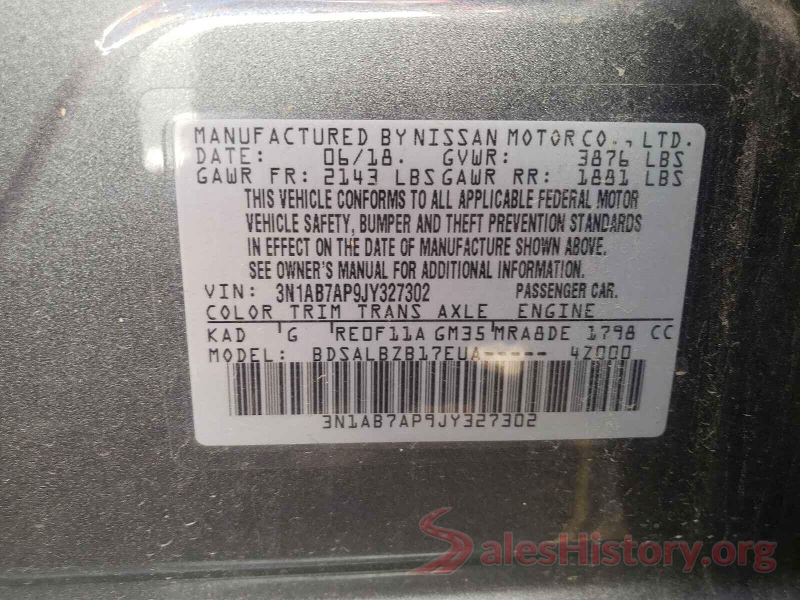 3N1AB7AP9JY327302 2018 NISSAN SENTRA