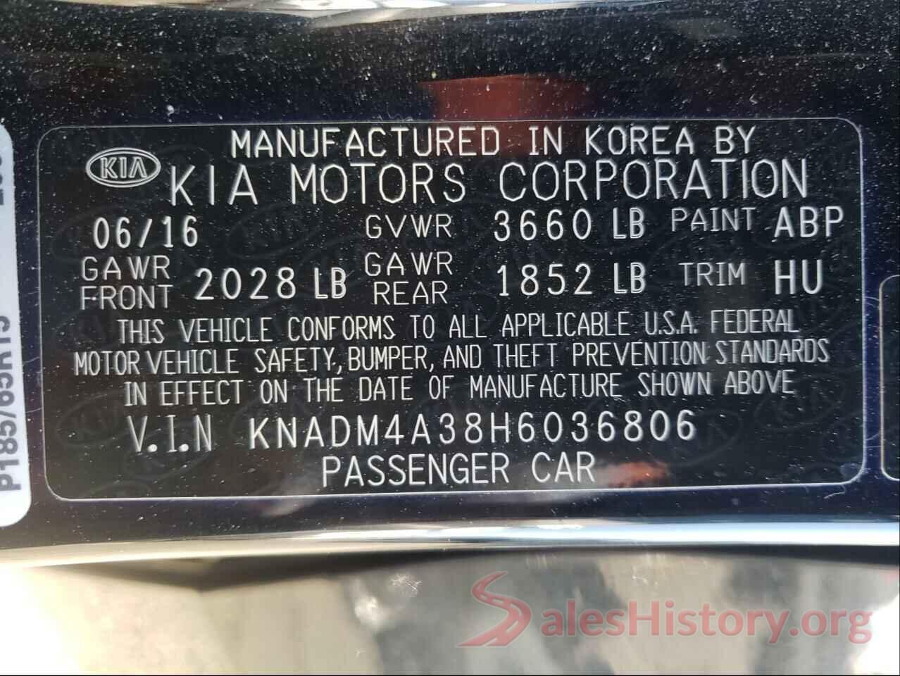 KNADM4A38H6036806 2017 KIA RIO