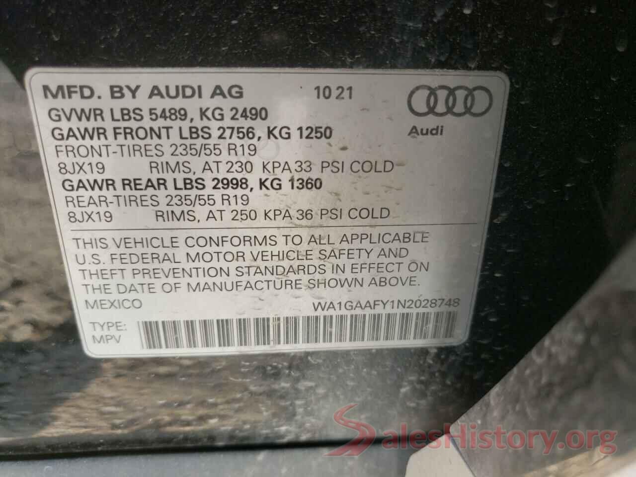 WA1GAAFY1N2028748 2022 AUDI Q5