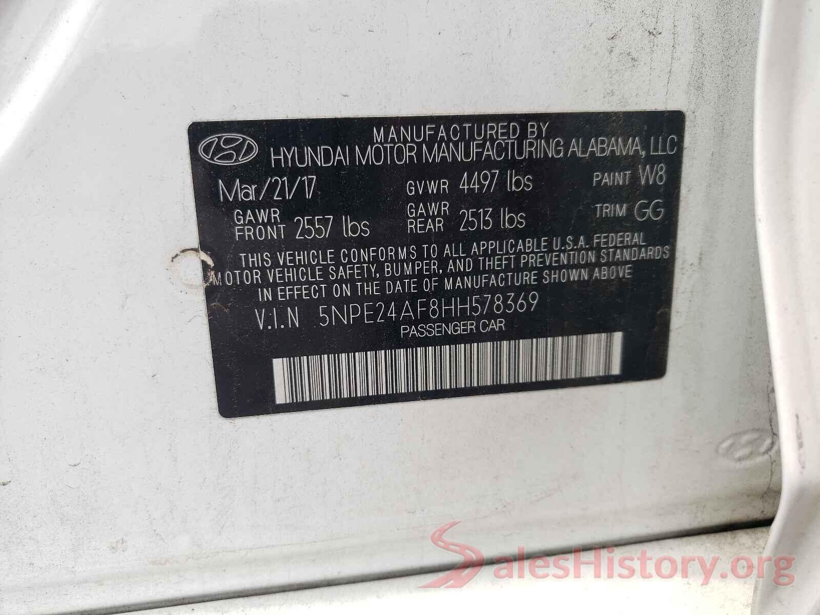 5NPE24AF8HH578369 2017 HYUNDAI SONATA