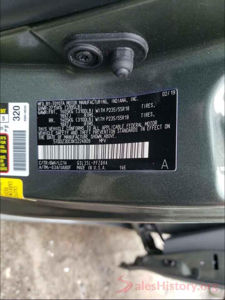 5TDDZ3DCXKS224809 2019 TOYOTA SIENNA