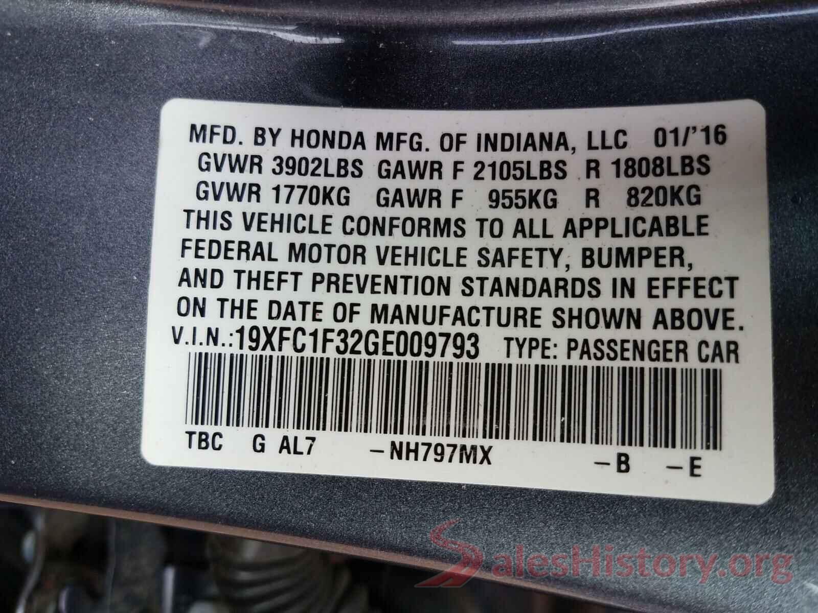 19XFC1F32GE009793 2016 HONDA CIVIC