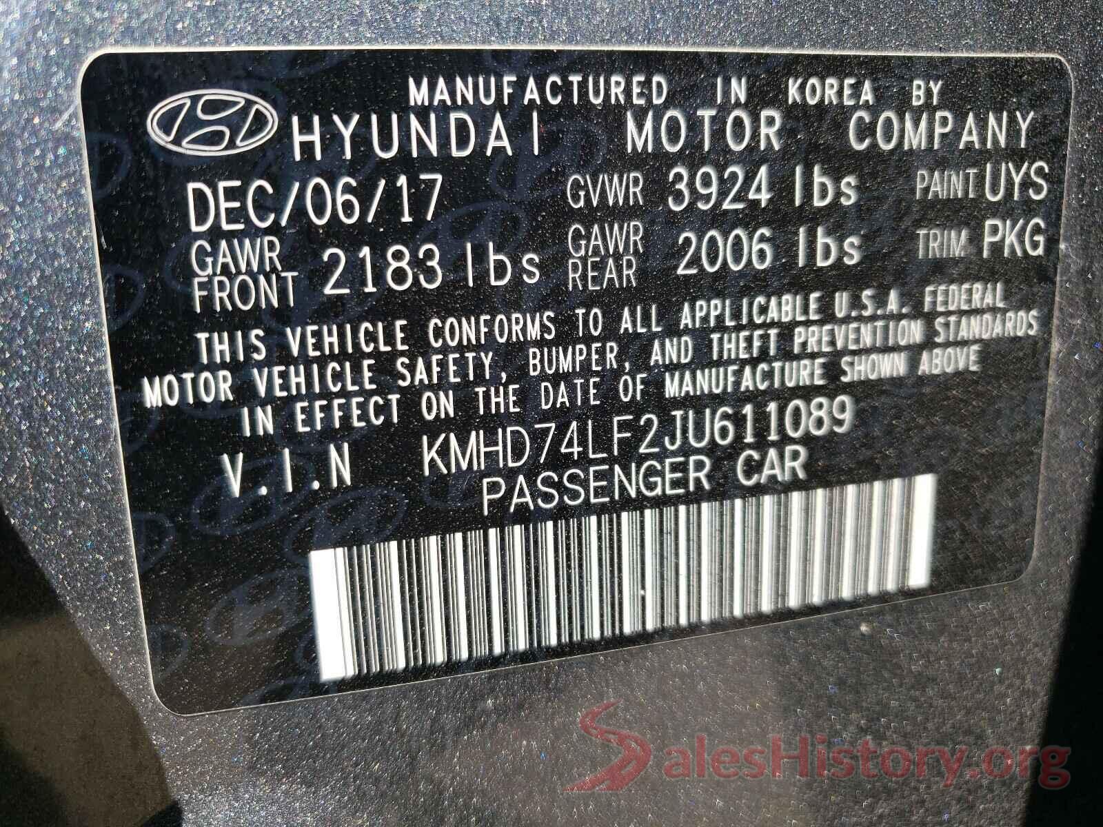 KMHD74LF2JU611089 2018 HYUNDAI ELANTRA