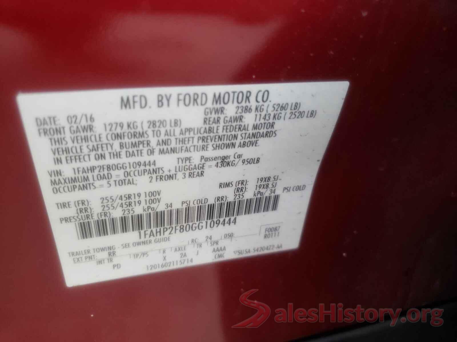 1FAHP2F80GG109444 2016 FORD TAURUS