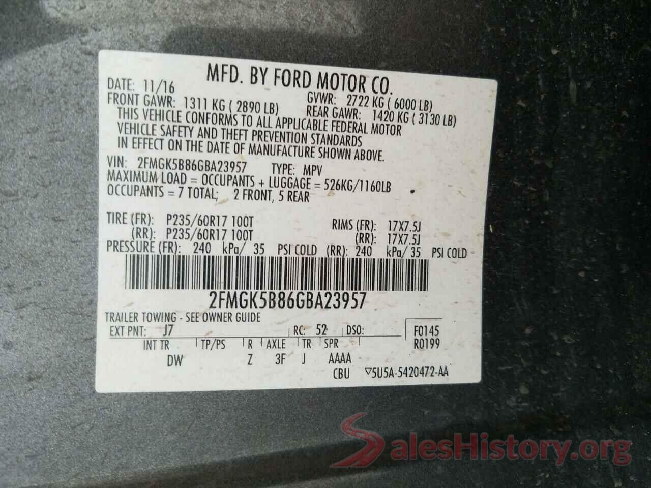 2FMGK5B86GBA23957 2016 FORD FLEX