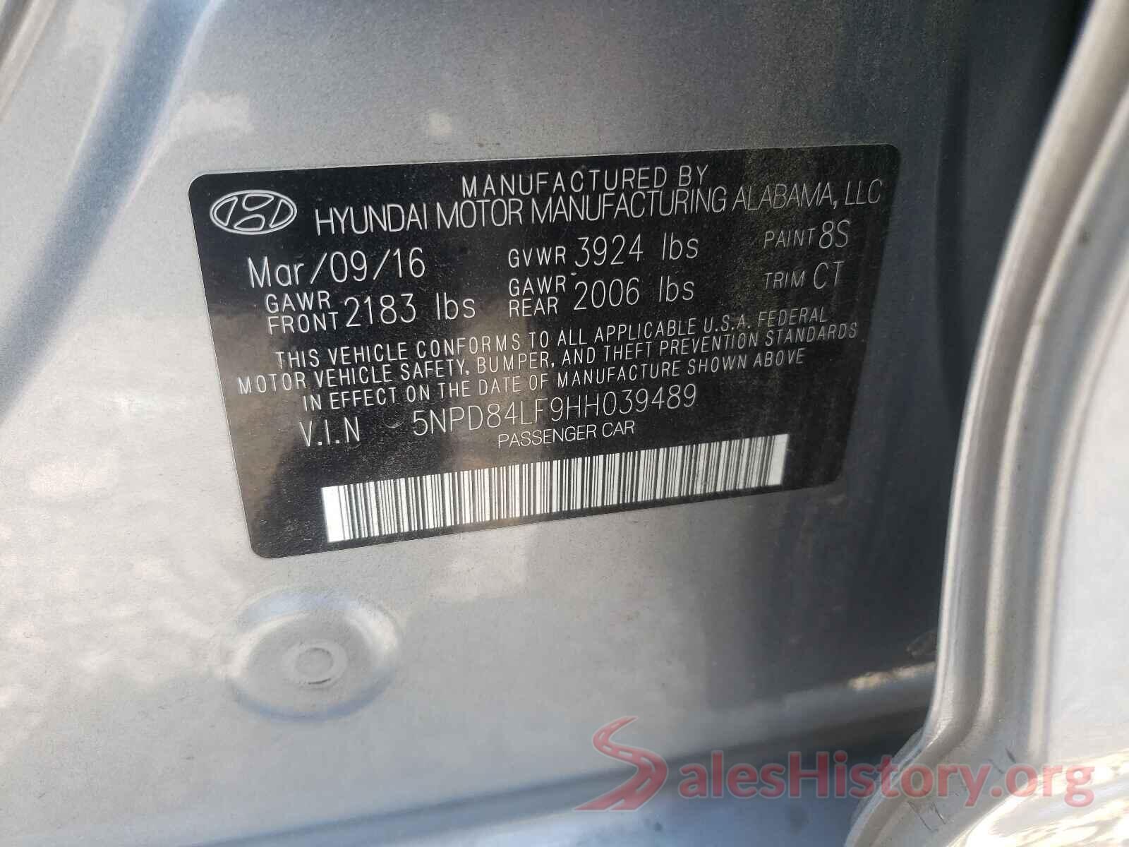 5NPD84LF9HH039489 2017 HYUNDAI ELANTRA