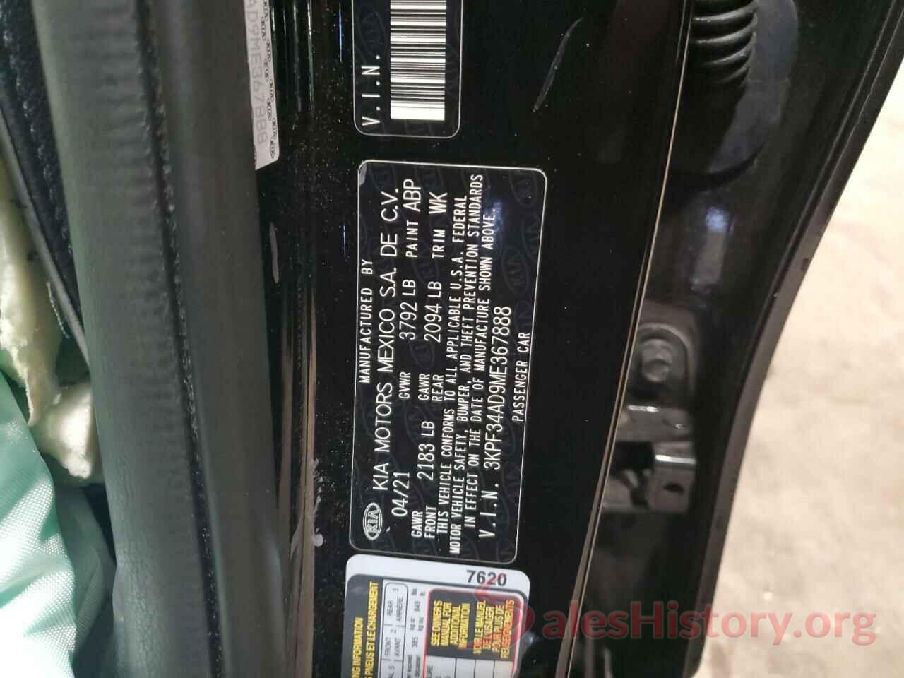 3KPF34AD9ME367888 2021 KIA FORTE