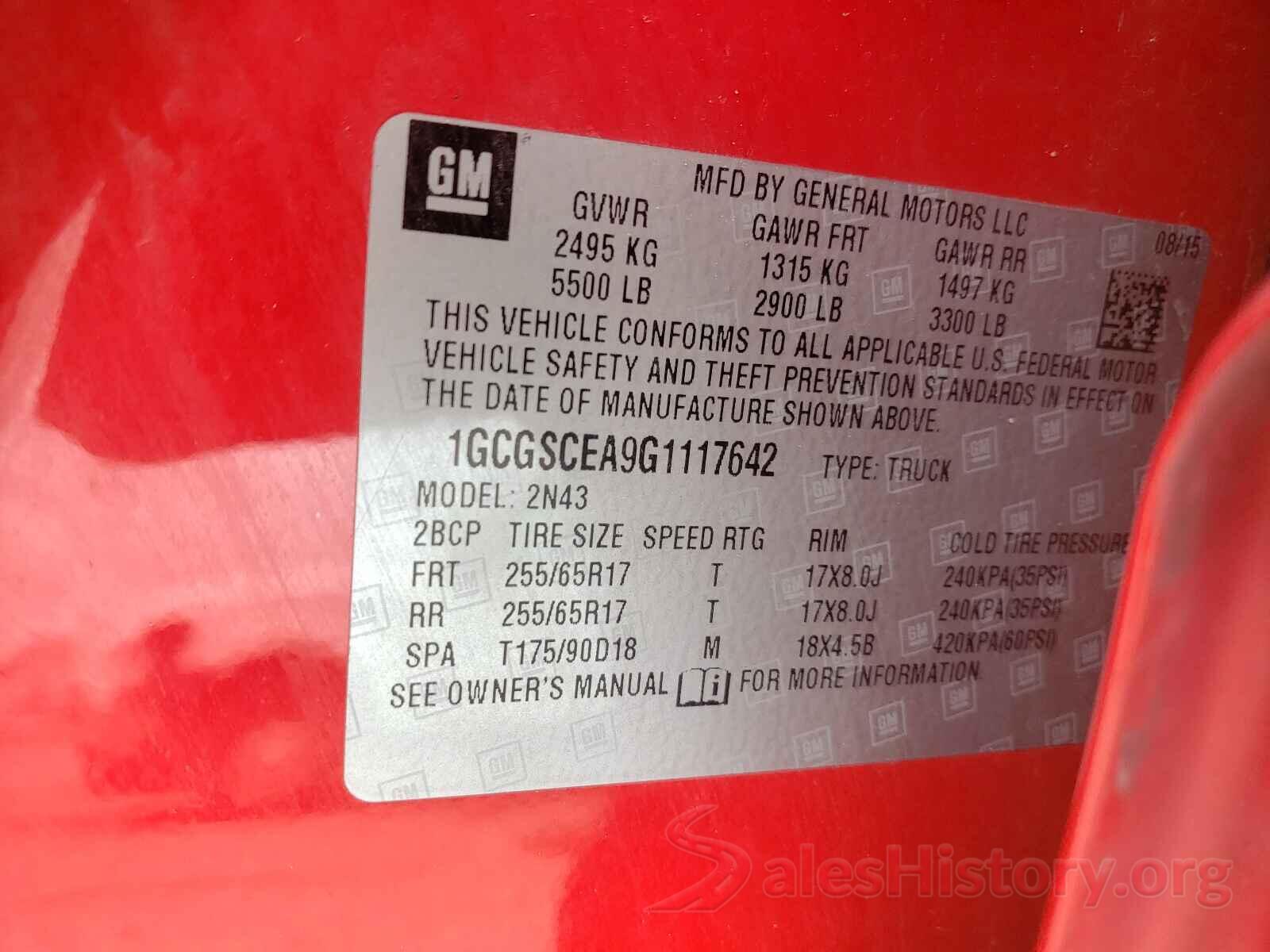 1GCGSCEA9G1117642 2016 CHEVROLET COLORADO