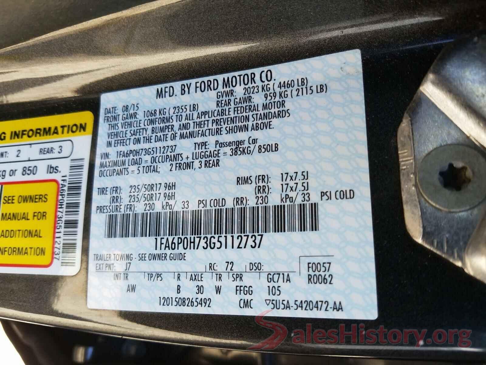 1FA6P0H73G5112737 2016 FORD FUSION