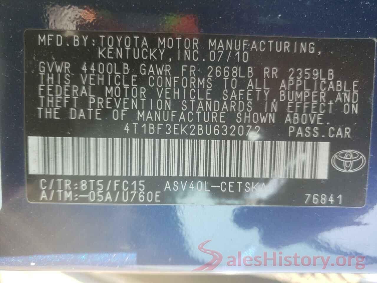 4T1BF3EK2BU632072 2011 TOYOTA CAMRY