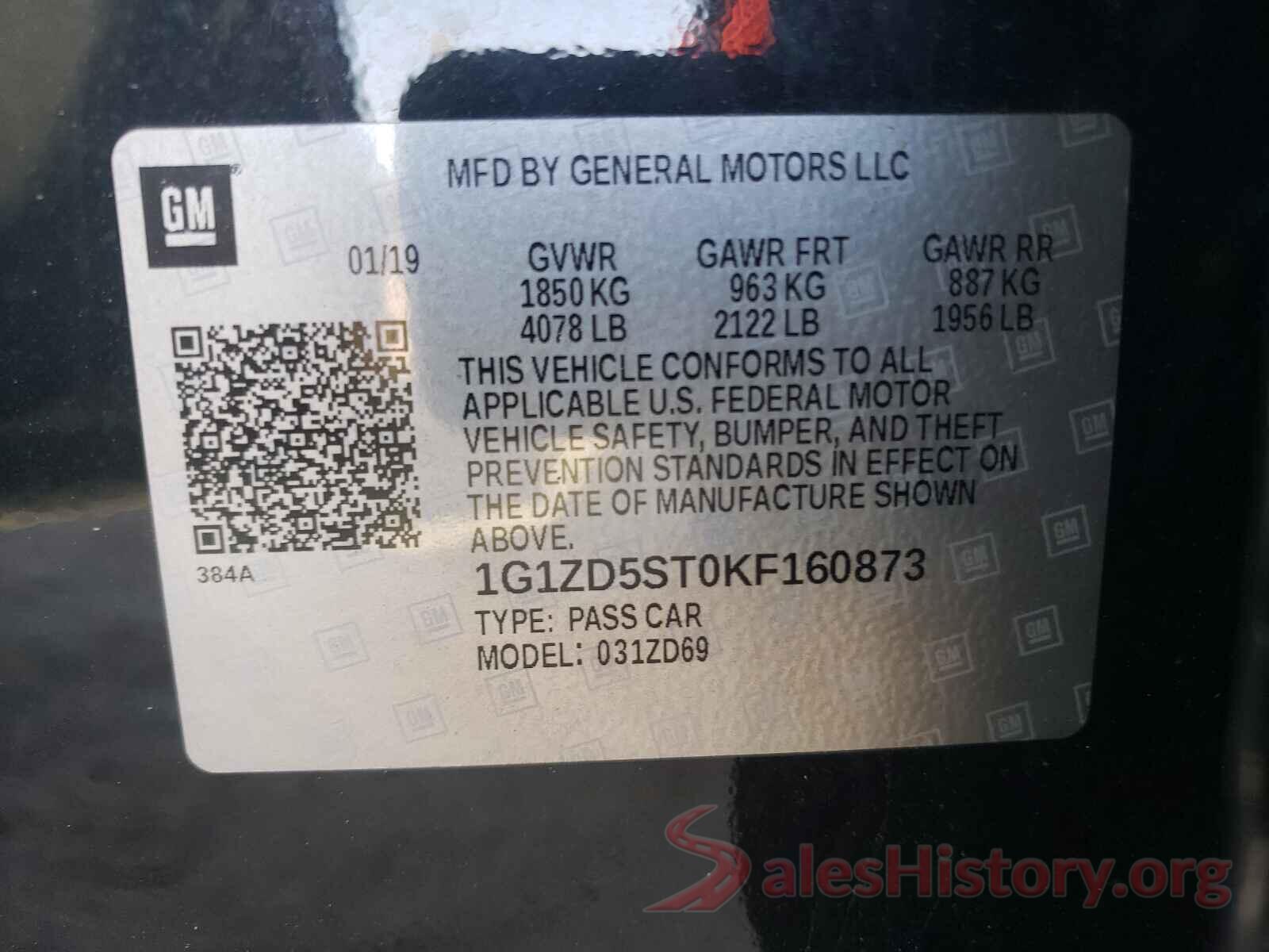 1G1ZD5ST0KF160873 2019 CHEVROLET MALIBU