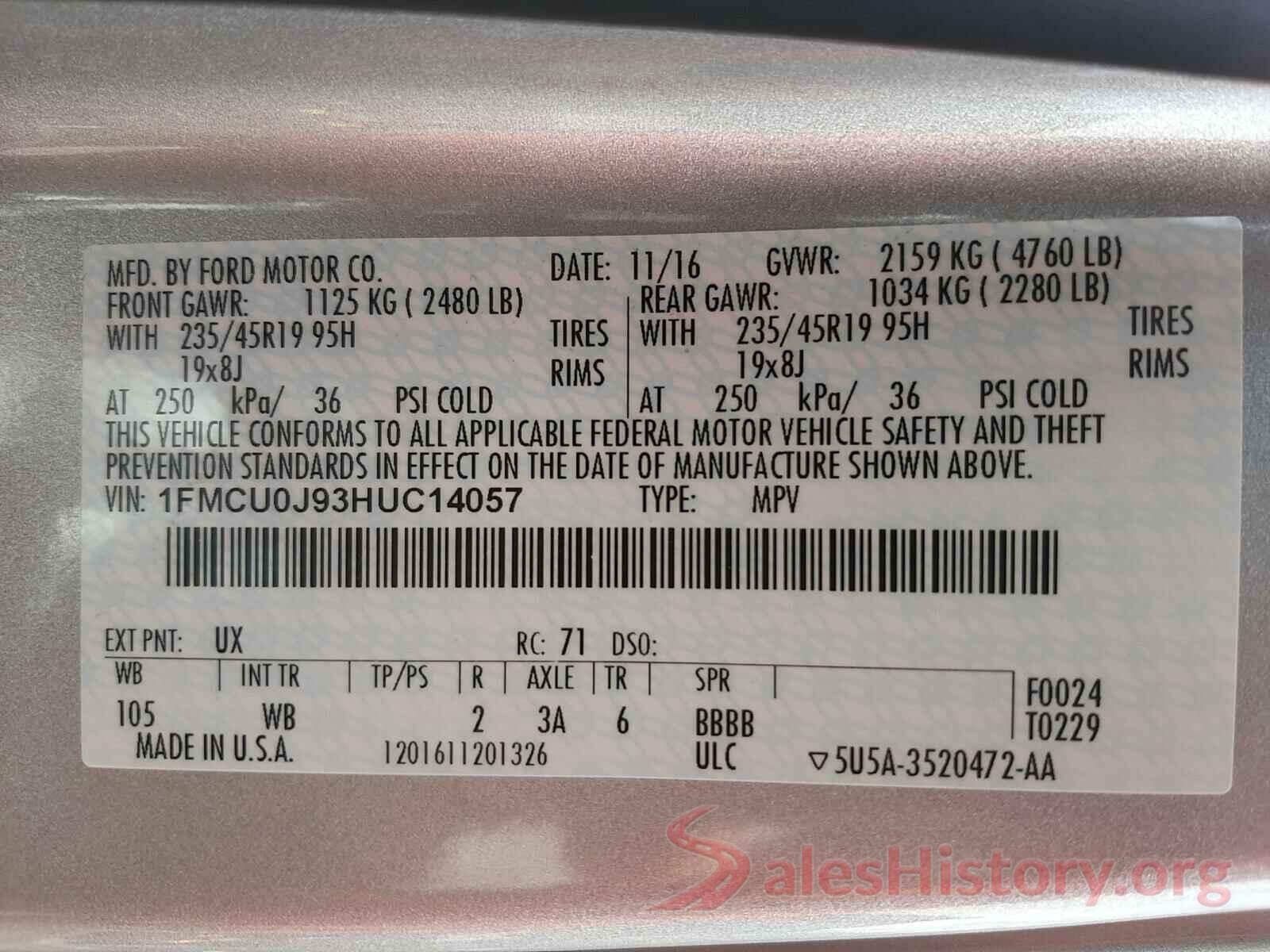 1FMCU0J93HUC14057 2017 FORD ESCAPE