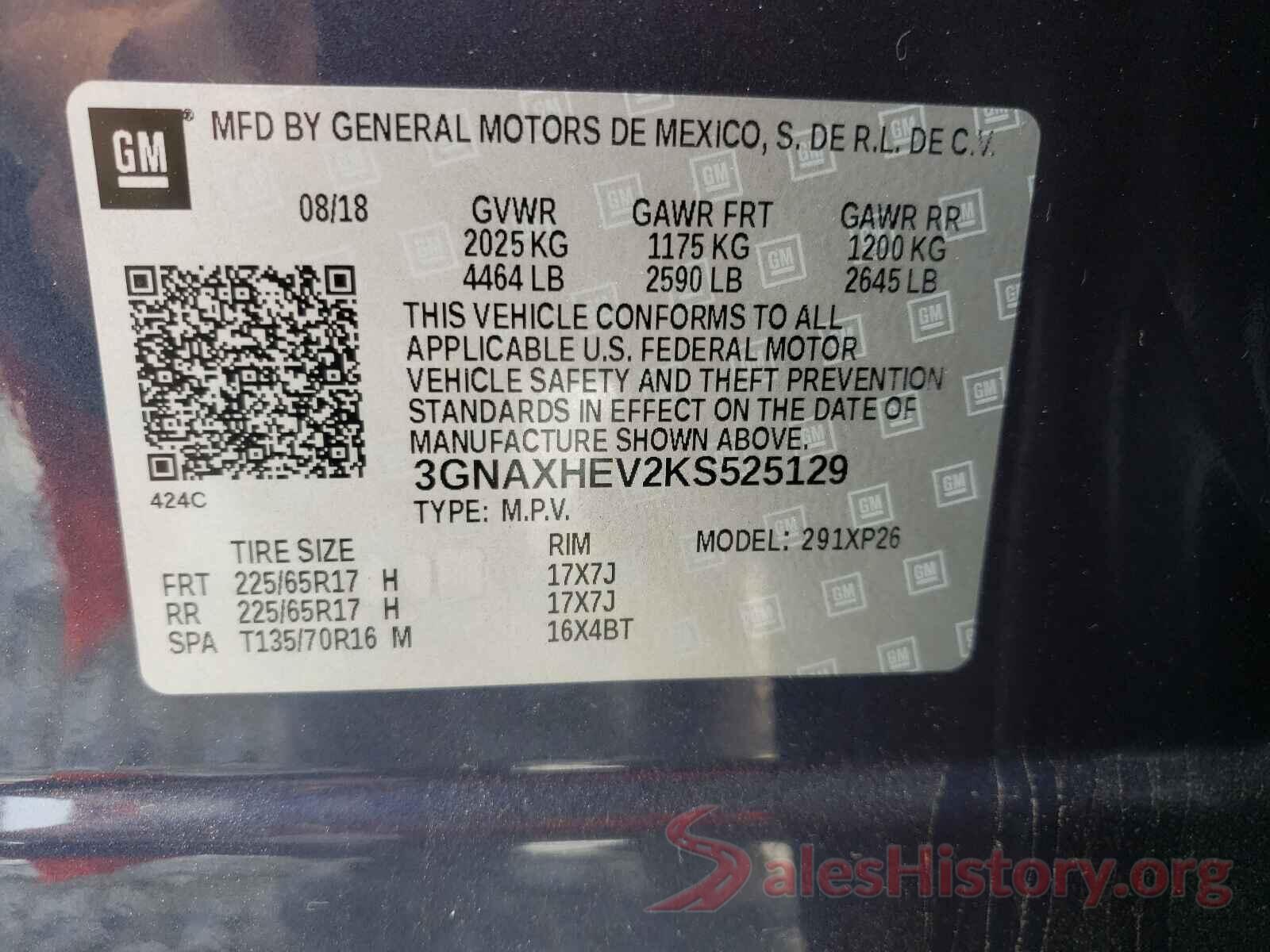 3GNAXHEV2KS525129 2019 CHEVROLET EQUINOX