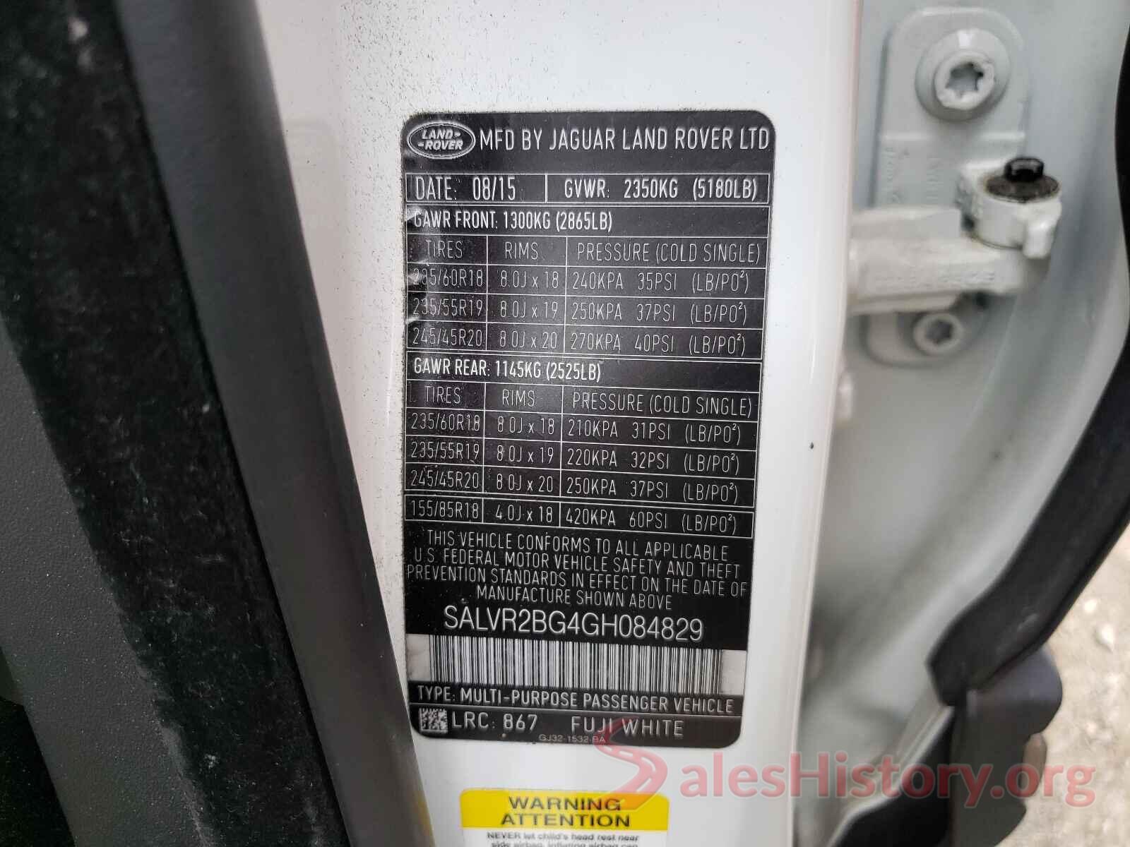 SALVR2BG4GH084829 2016 LAND ROVER RANGEROVER