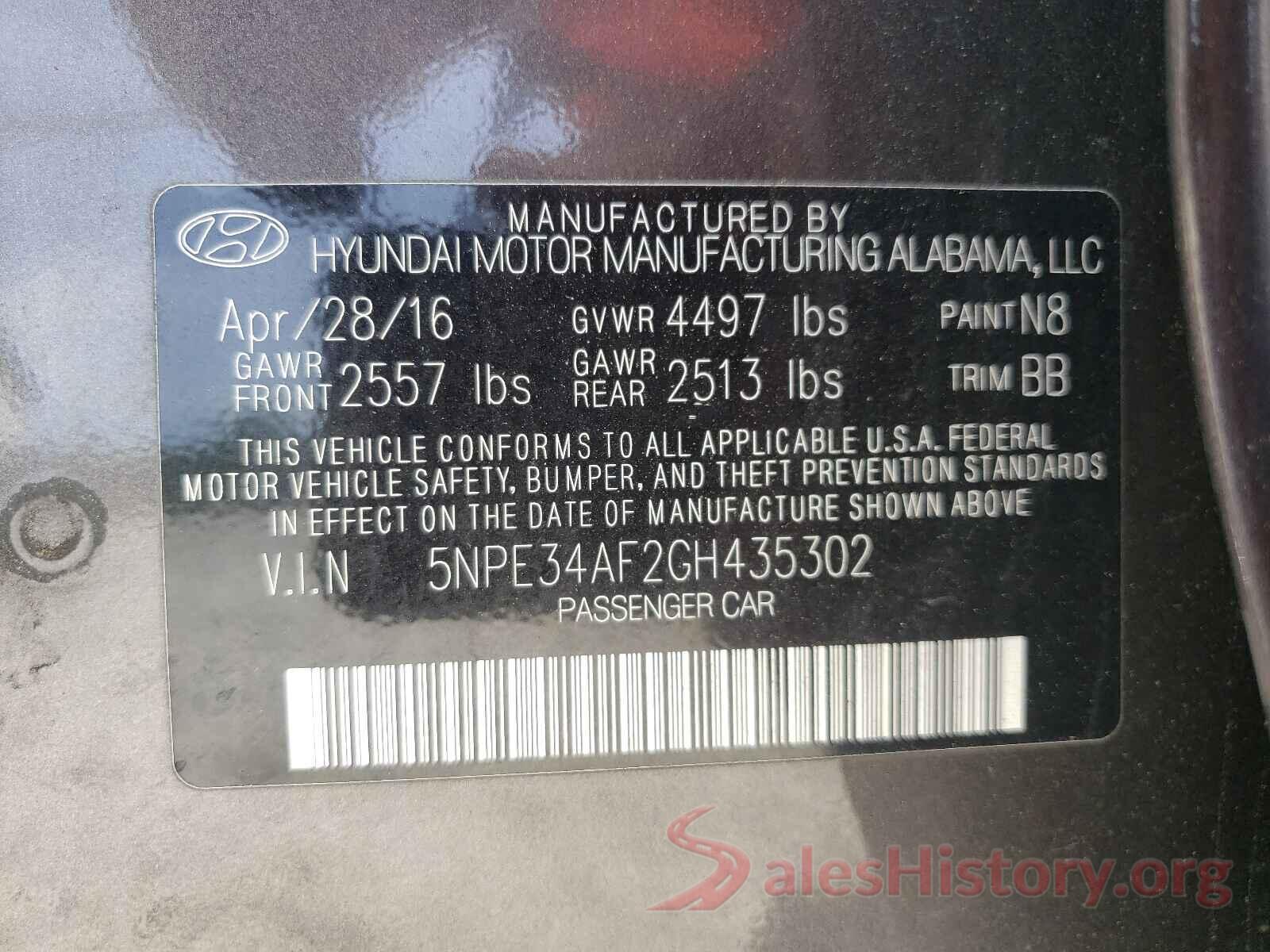 5NPE34AF2GH435302 2016 HYUNDAI SONATA