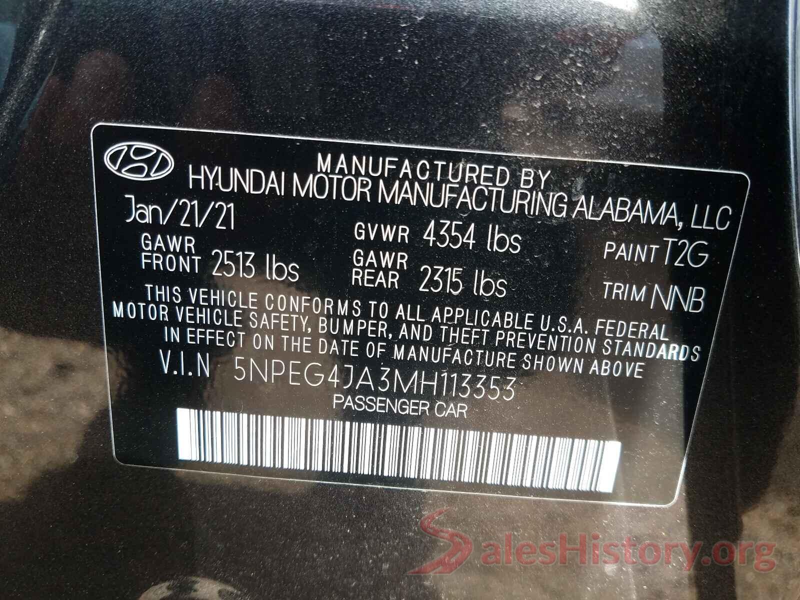 5NPEG4JA3MH113353 2021 HYUNDAI SONATA