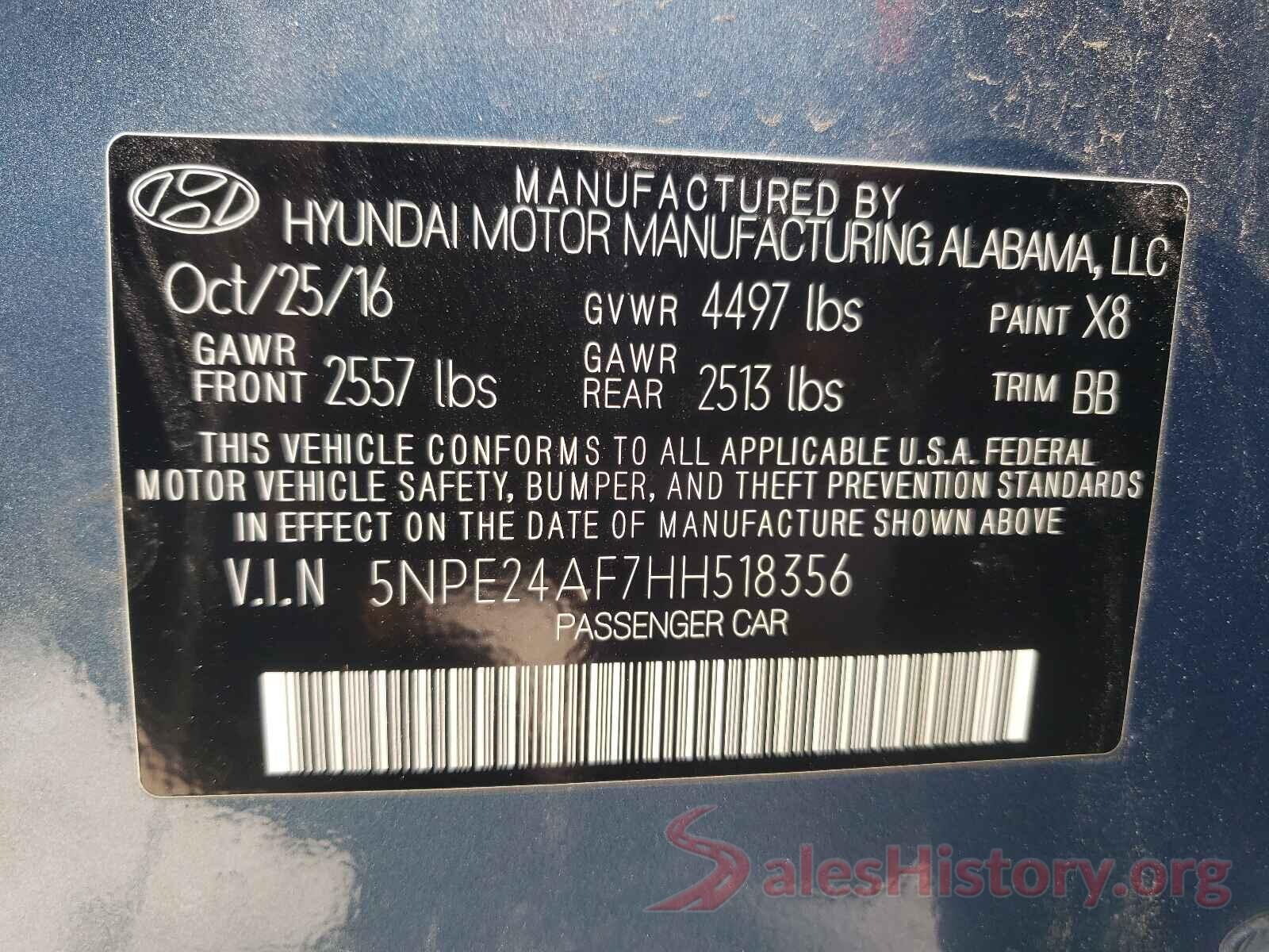 5NPE24AF7HH518356 2017 HYUNDAI SONATA