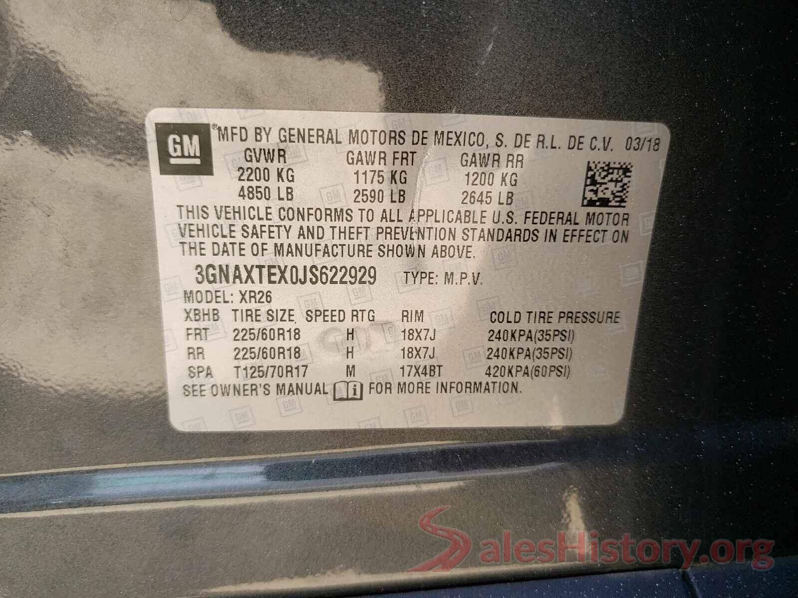 3GNAXTEX0JS622929 2018 CHEVROLET EQUINOX