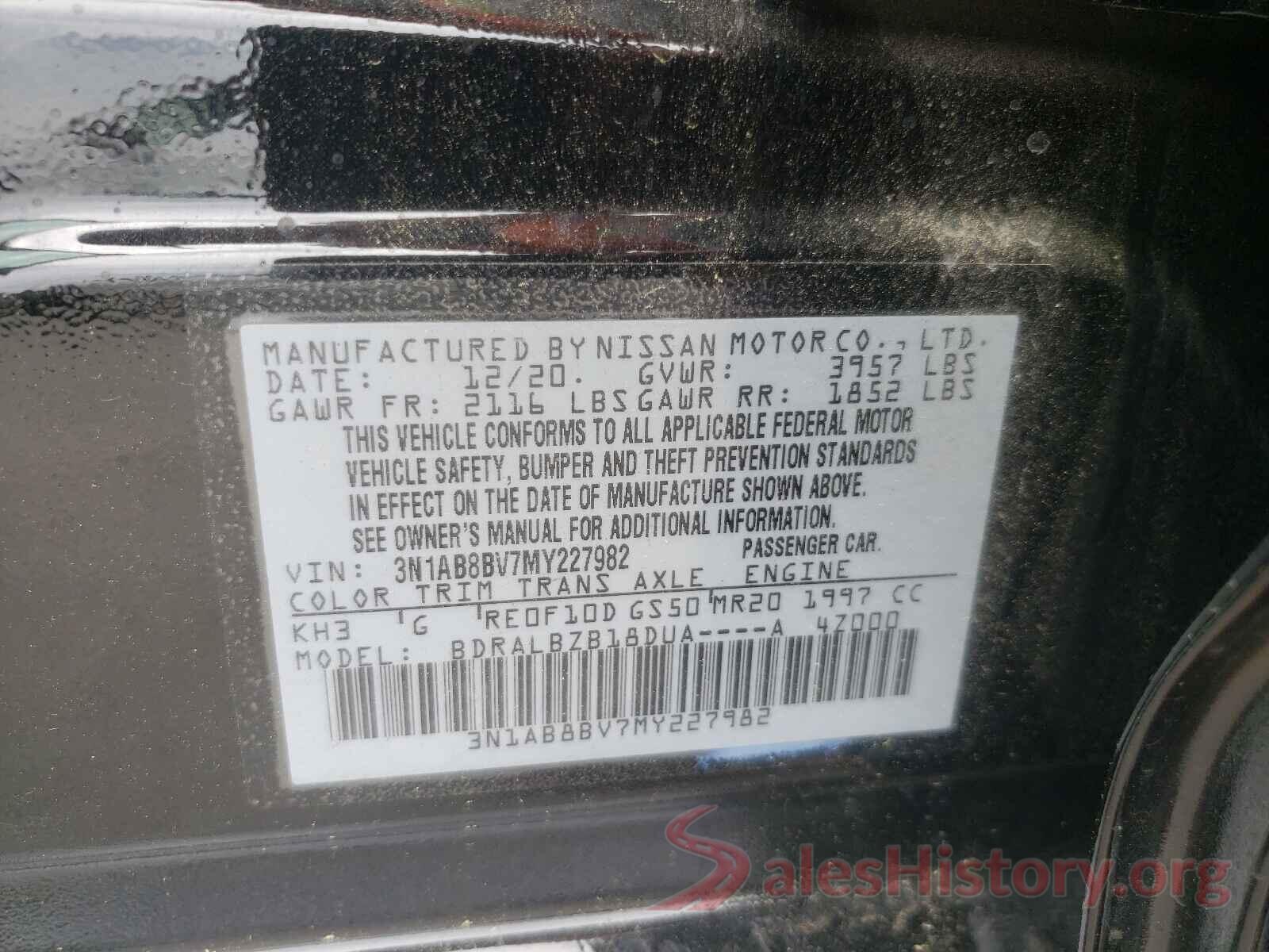 3N1AB8BV7MY227982 2021 NISSAN SENTRA