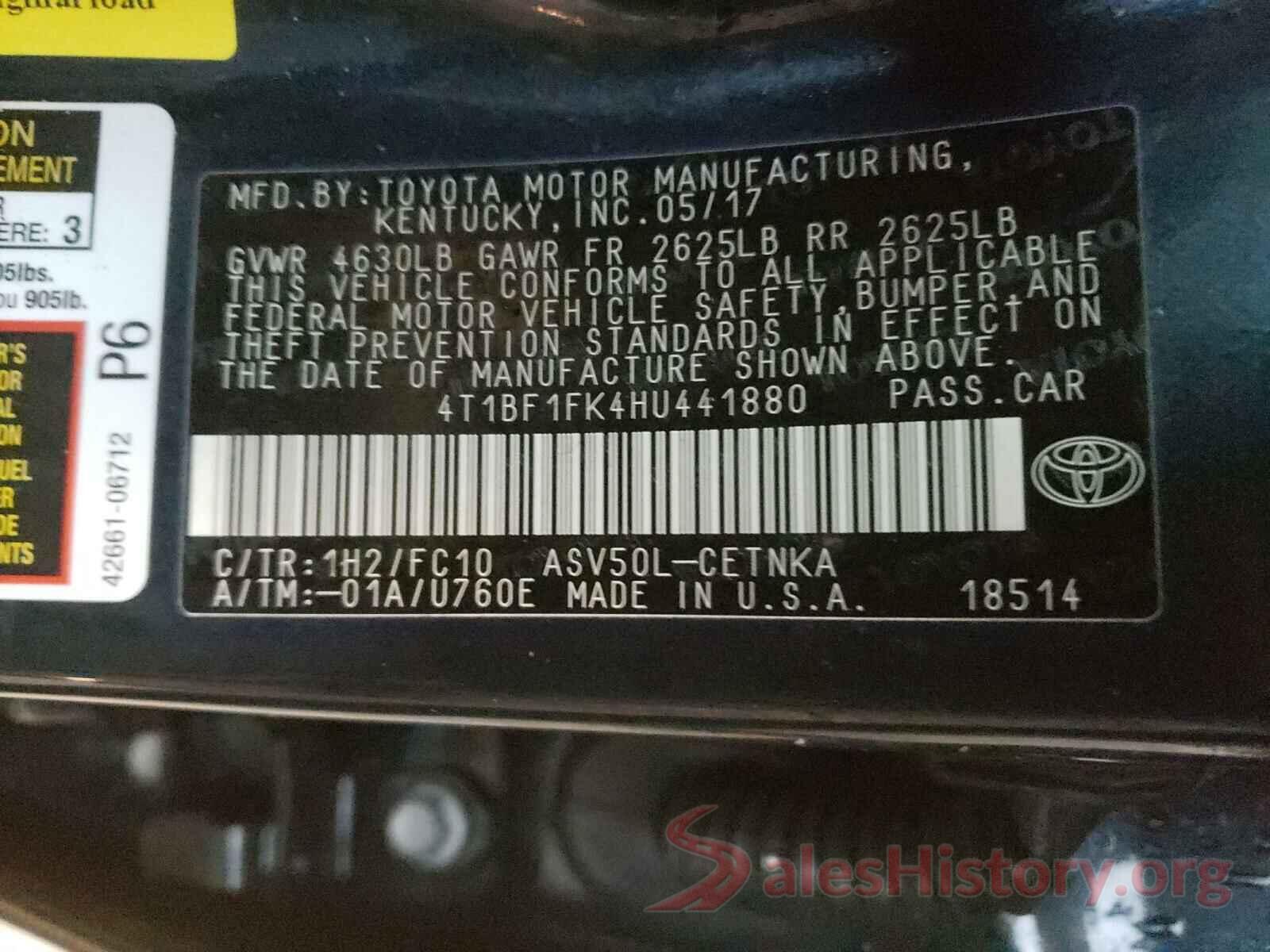 4T1BF1FK4HU441880 2017 TOYOTA CAMRY