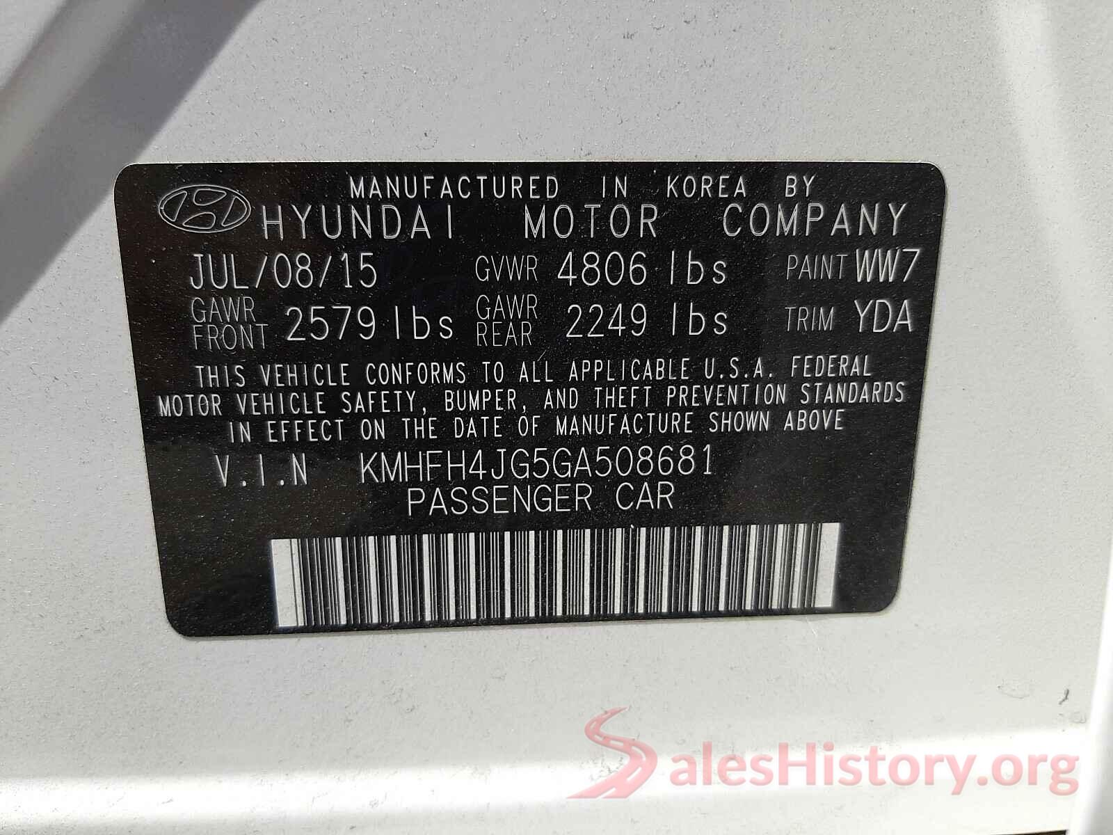 KMHFH4JG5GA508681 2016 HYUNDAI AZERA