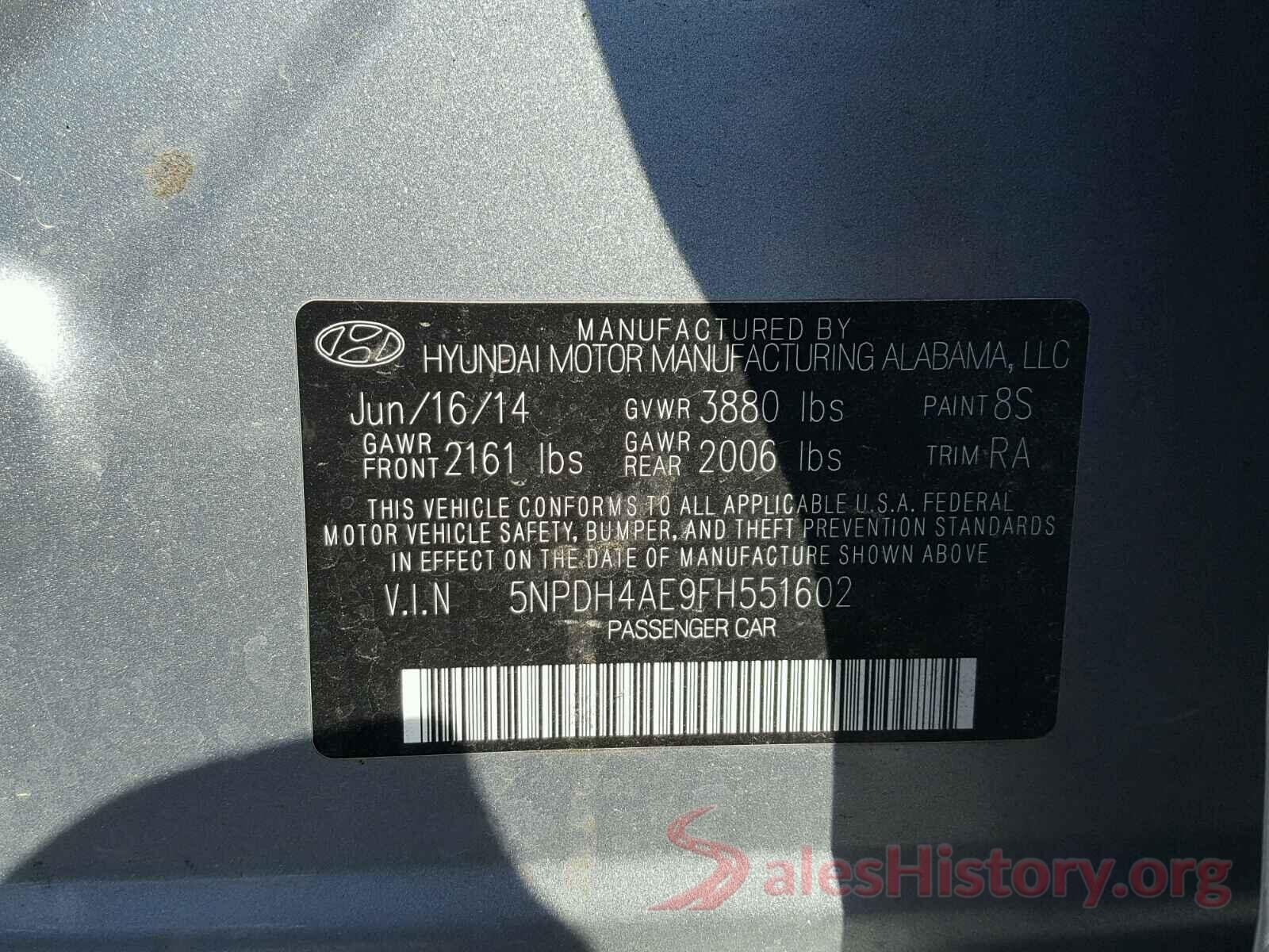 5NPDH4AE9FH551602 2015 HYUNDAI ELANTRA