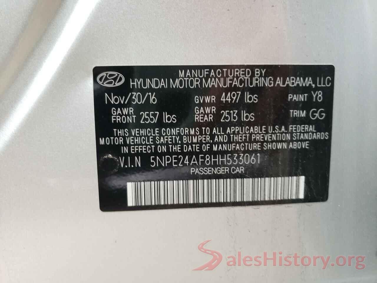 5NPE24AF8HH533061 2017 HYUNDAI SONATA