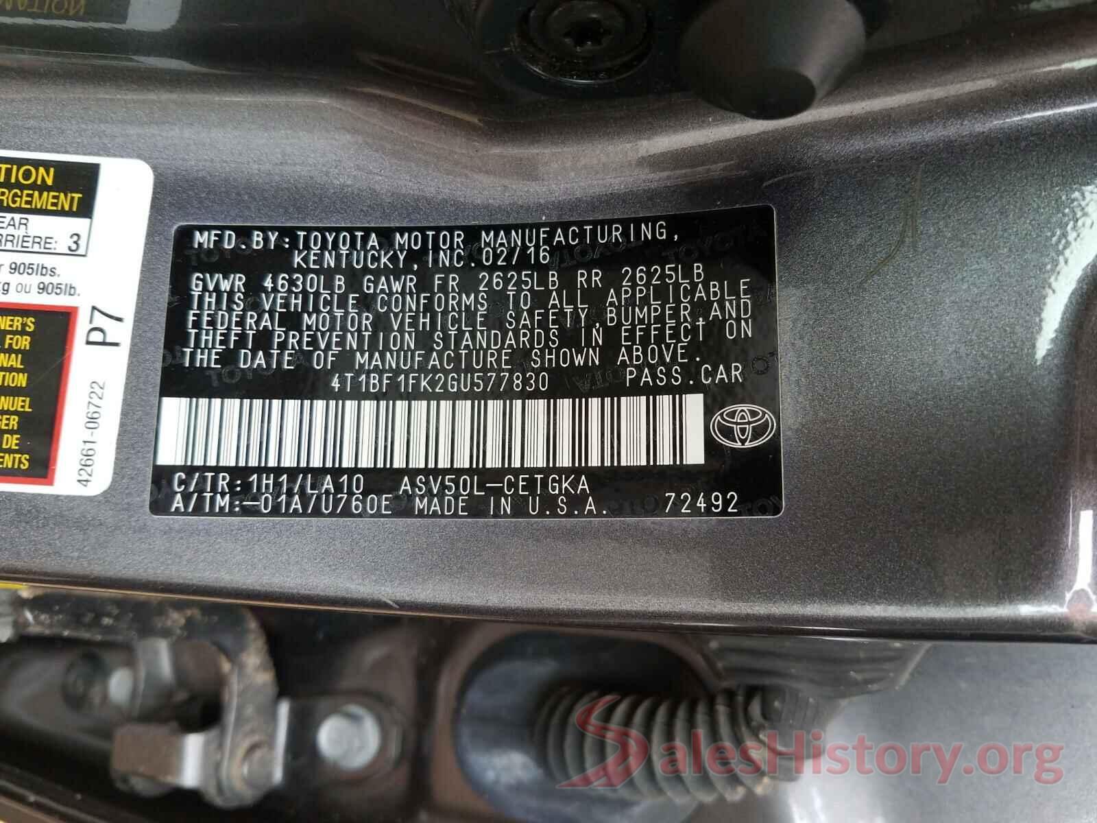 4T1BF1FK2GU577830 2016 TOYOTA CAMRY