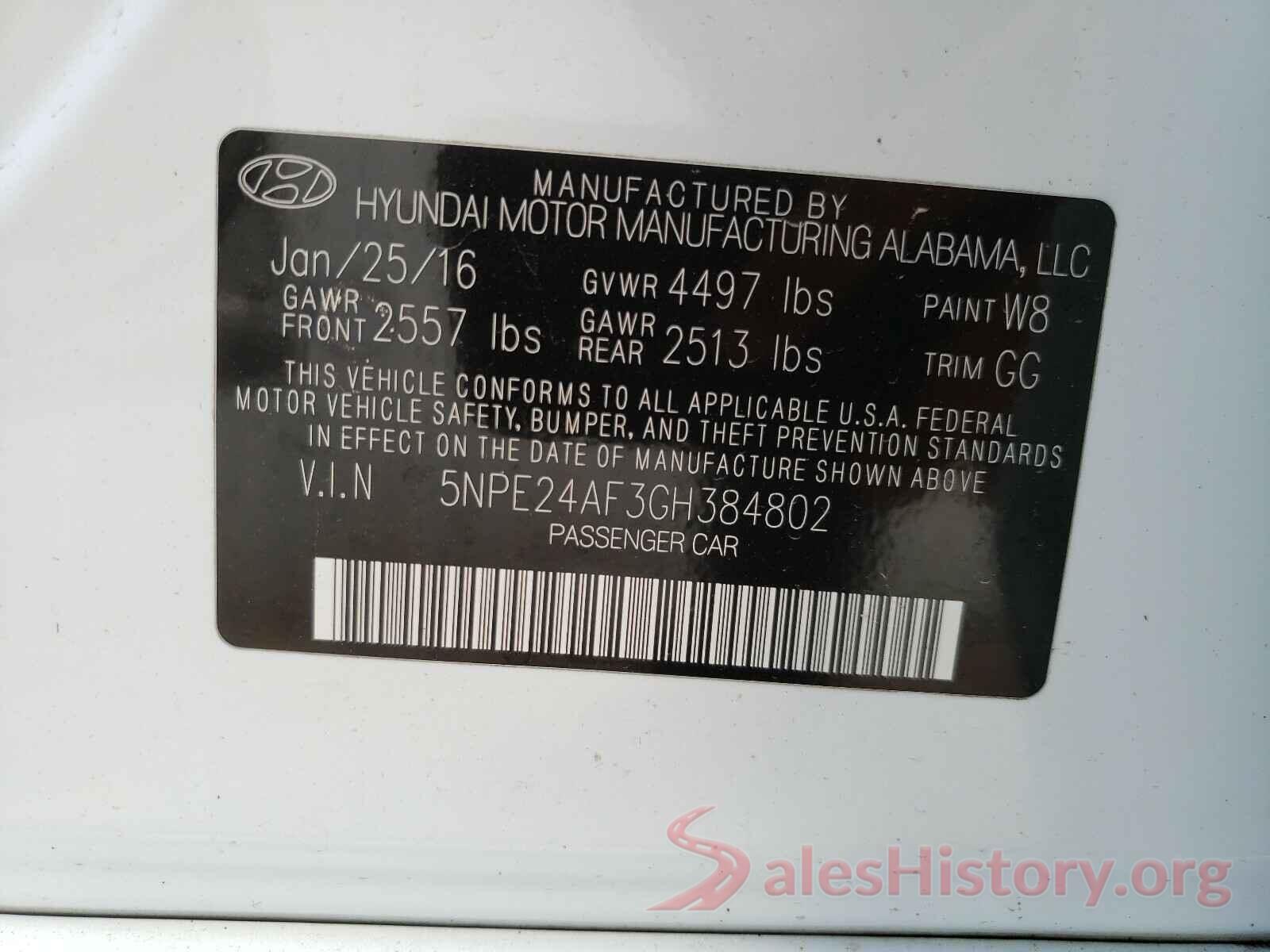 5NPE24AF3GH384802 2016 HYUNDAI SONATA