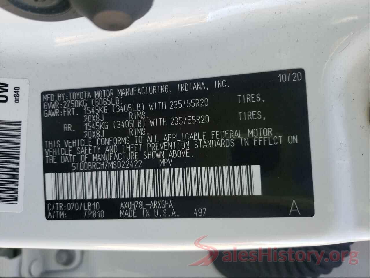 5TDDBRCH7MS022422 2021 TOYOTA HIGHLANDER