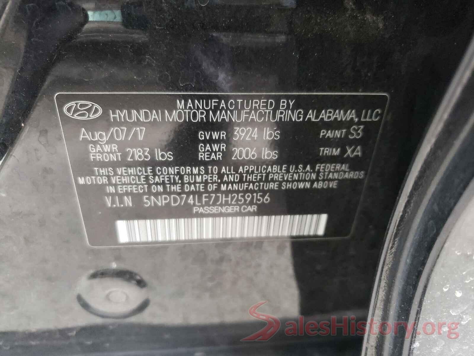 5NPD74LF7JH259156 2018 HYUNDAI ELANTRA