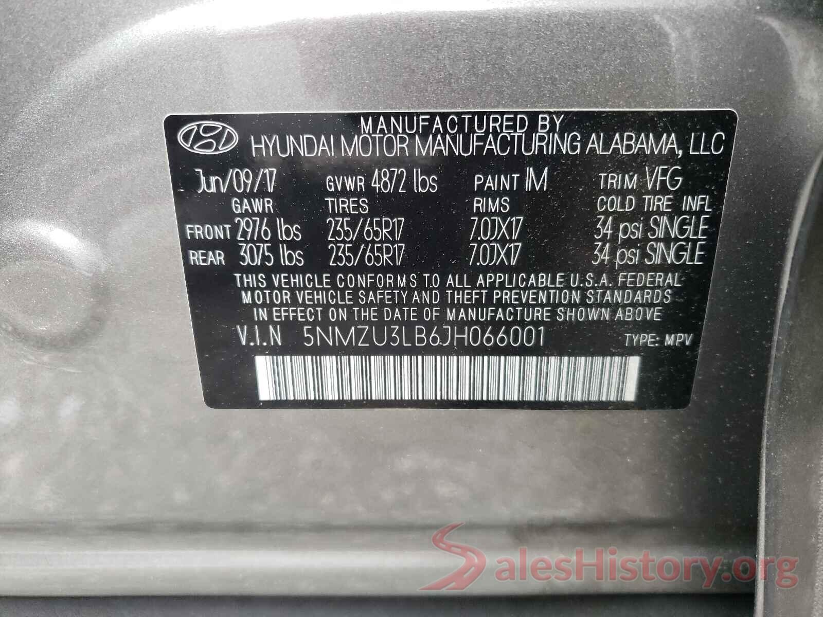 5NMZU3LB6JH066001 2018 HYUNDAI SANTA FE