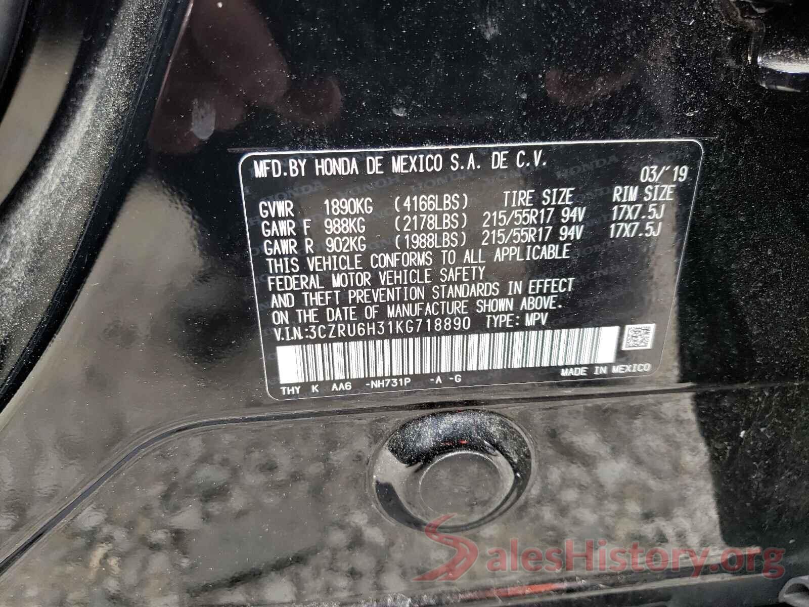 3CZRU6H31KG718890 2019 HONDA HR-V