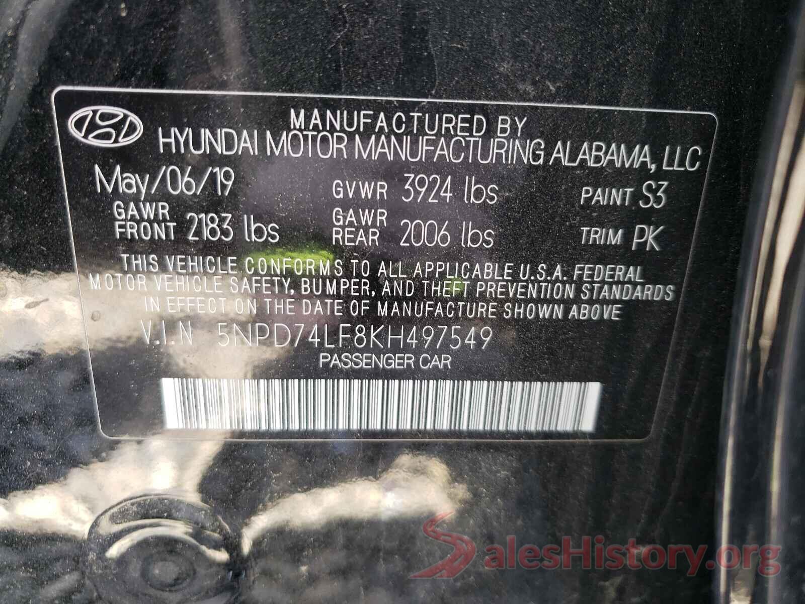 5NPD74LF8KH497549 2019 HYUNDAI ELANTRA