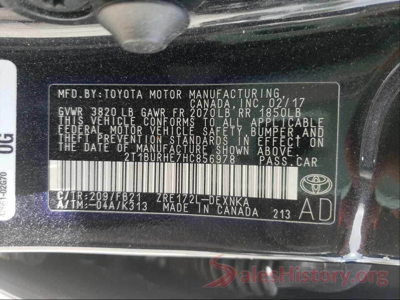 2T1BURHE7HC856978 2017 TOYOTA COROLLA