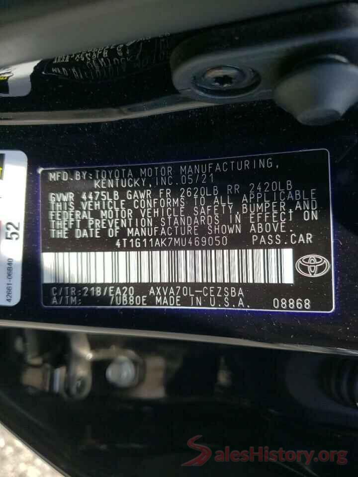 4T1G11AK7MU469050 2021 TOYOTA CAMRY