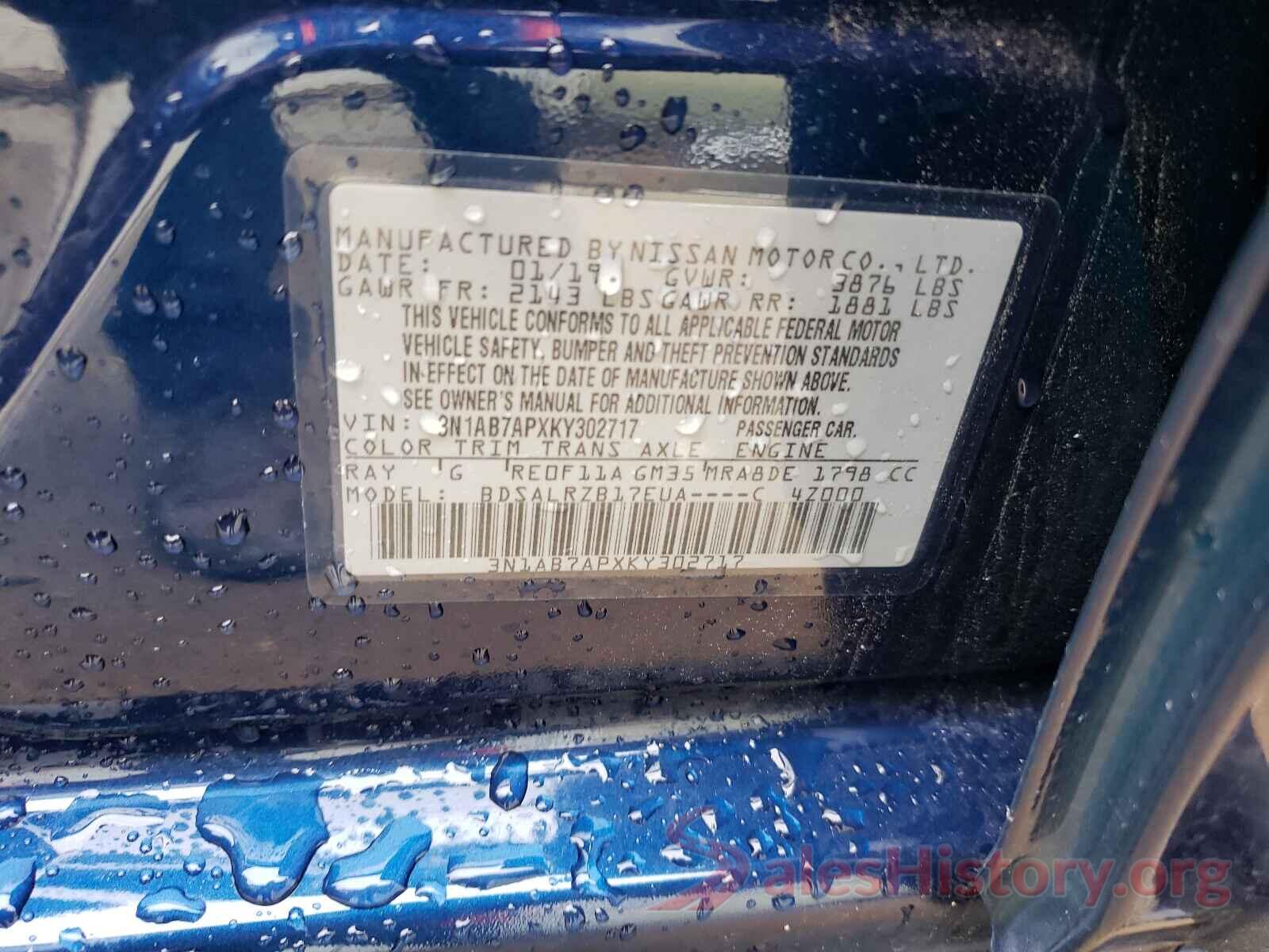 3N1AB7APXKY302717 2019 NISSAN SENTRA