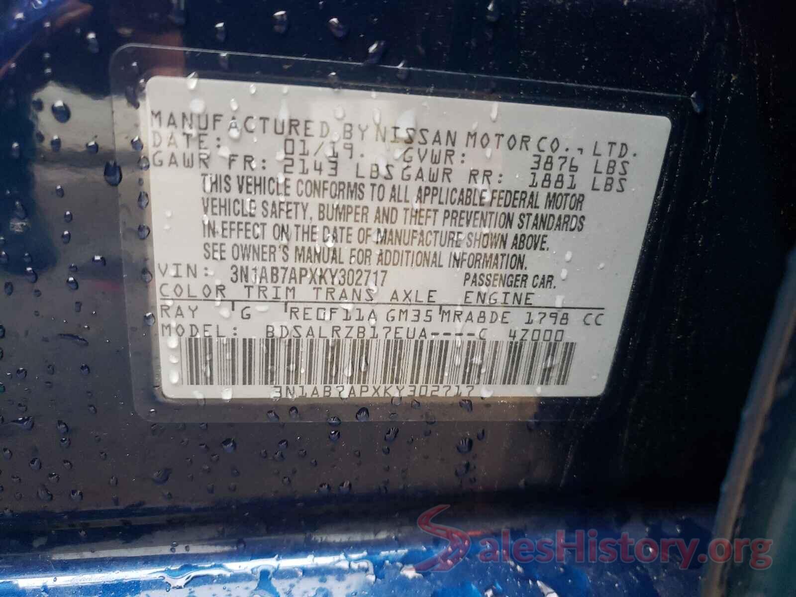 3N1AB7APXKY302717 2019 NISSAN SENTRA