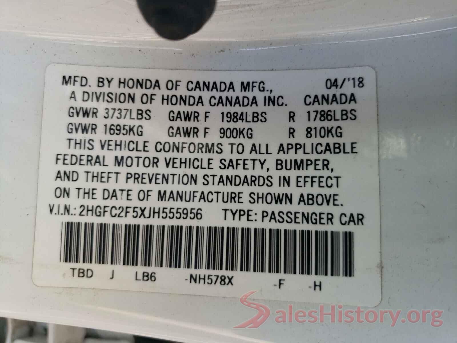 2HGFC2F5XJH555956 2018 HONDA CIVIC