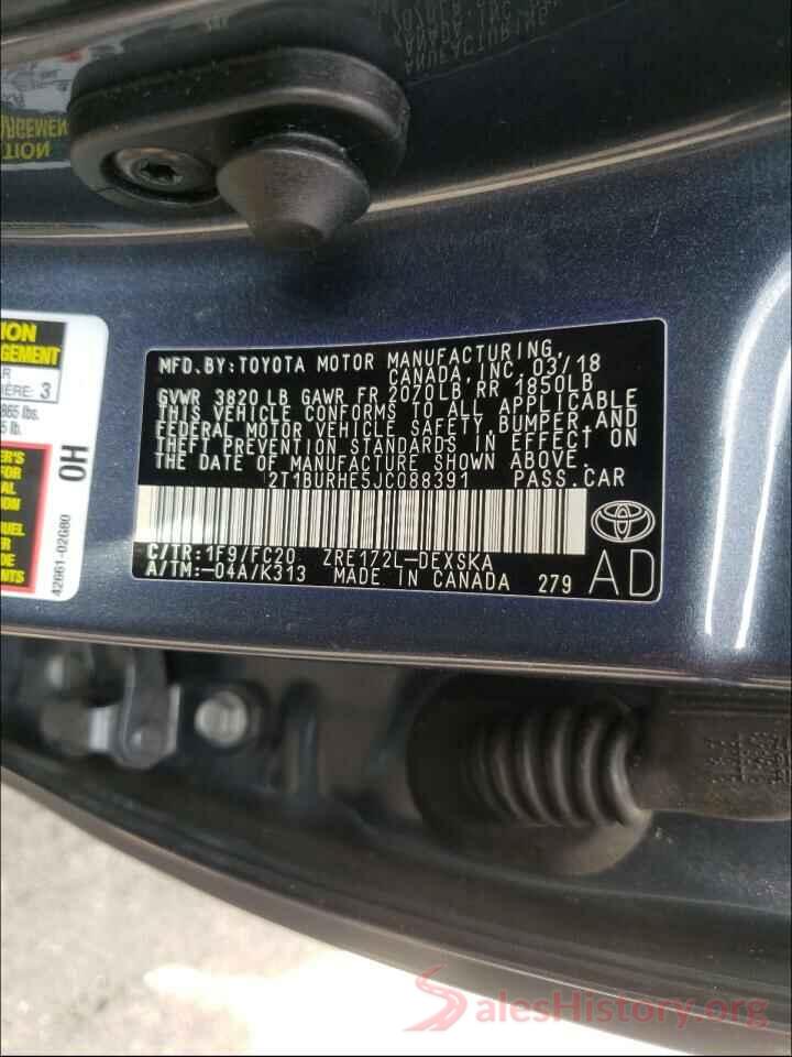 2T1BURHE5JC088391 2018 TOYOTA COROLLA