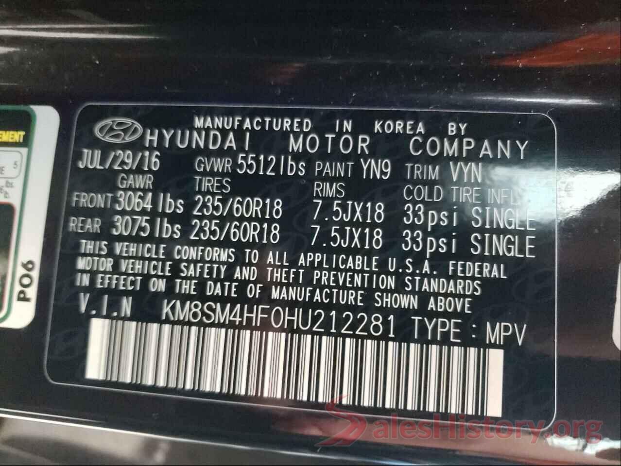 KM8SM4HF0HU212281 2017 HYUNDAI SANTA FE